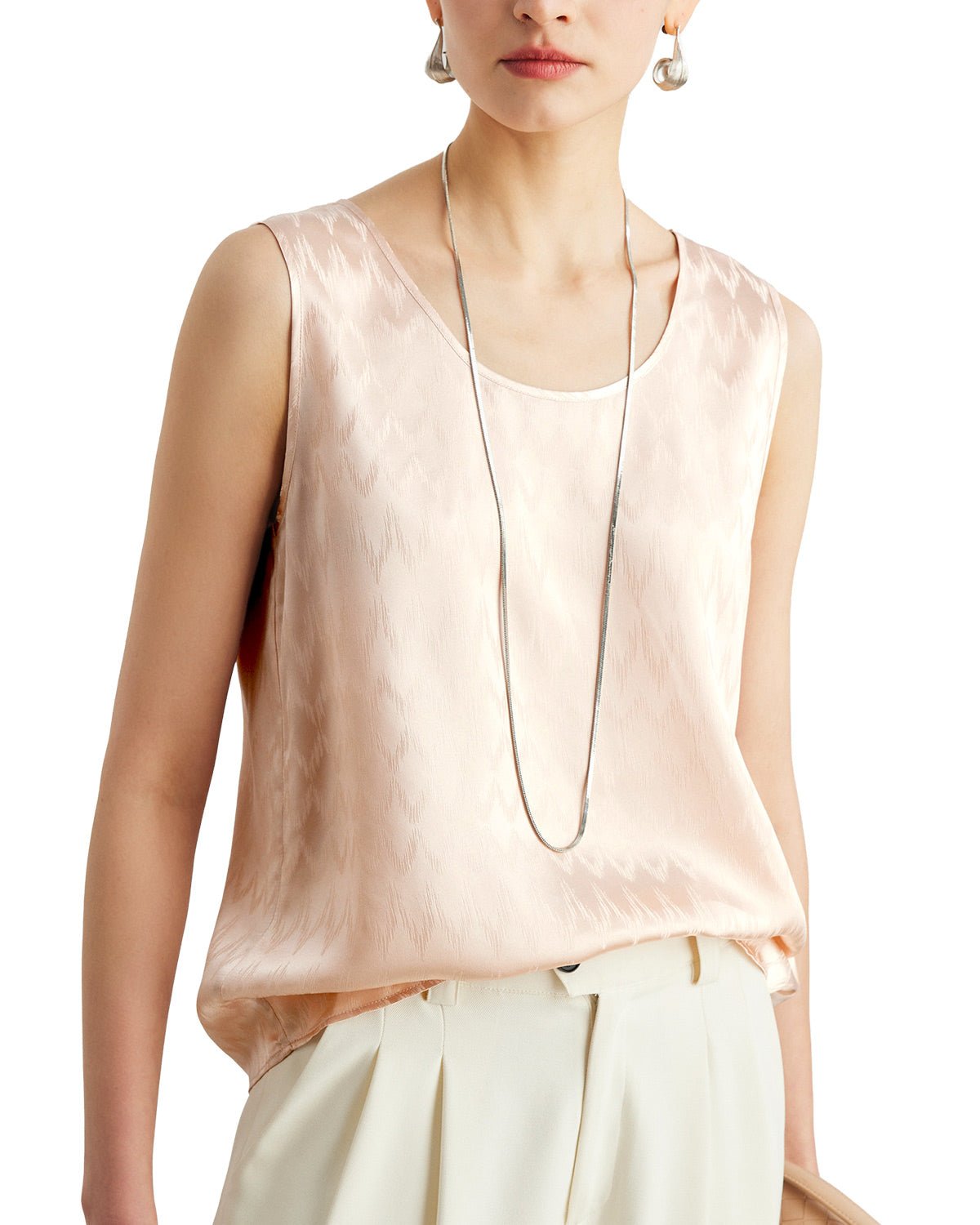 Womens 100% Mulberry Silk Tank Top - 22 Momme Silk with Jacquard Design, Loose Fit Casual Flowy Sleeveless Top Outfit - FEELITS