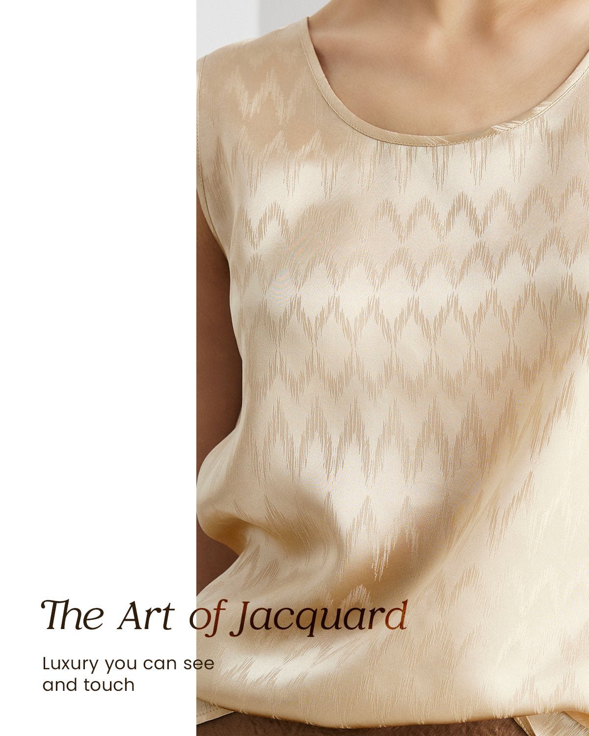 Womens 100% Mulberry Silk Tank Top - 22 Momme Silk with Jacquard Design, Loose Fit Casual Flowy Sleeveless Top Outfit - FEELITS