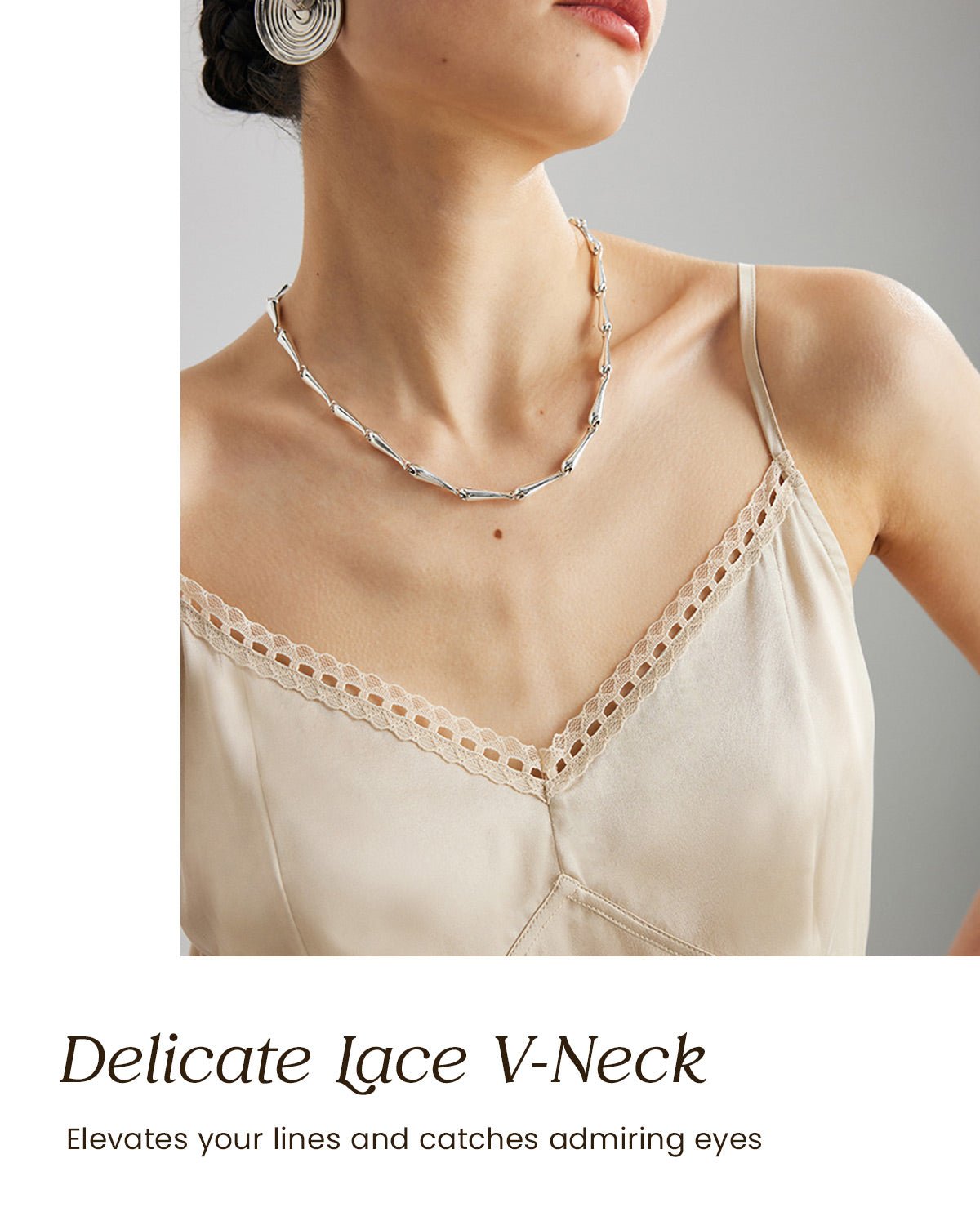 Womens 100% Mulberry Silk V - Neck Tank Top with Lace Trim, 22 Momme Silk, Adjustable Spaghetti Straps, Loose Fit Cami - FEELITS