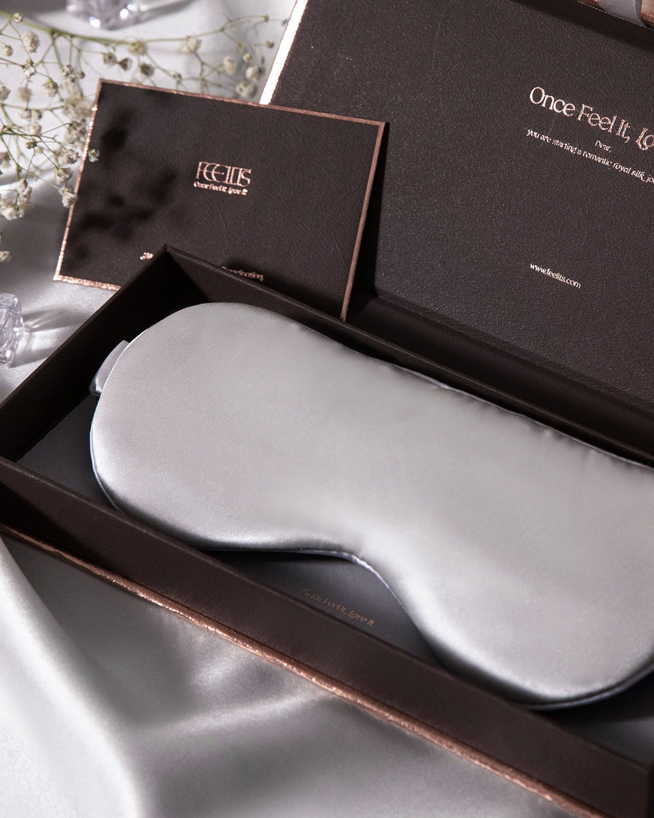 FEELITS SM01 22-Momme Mulberry Silk Sleep Eye Mask – Silver Grey, Adjustable & Light-Blocking - FEELITS