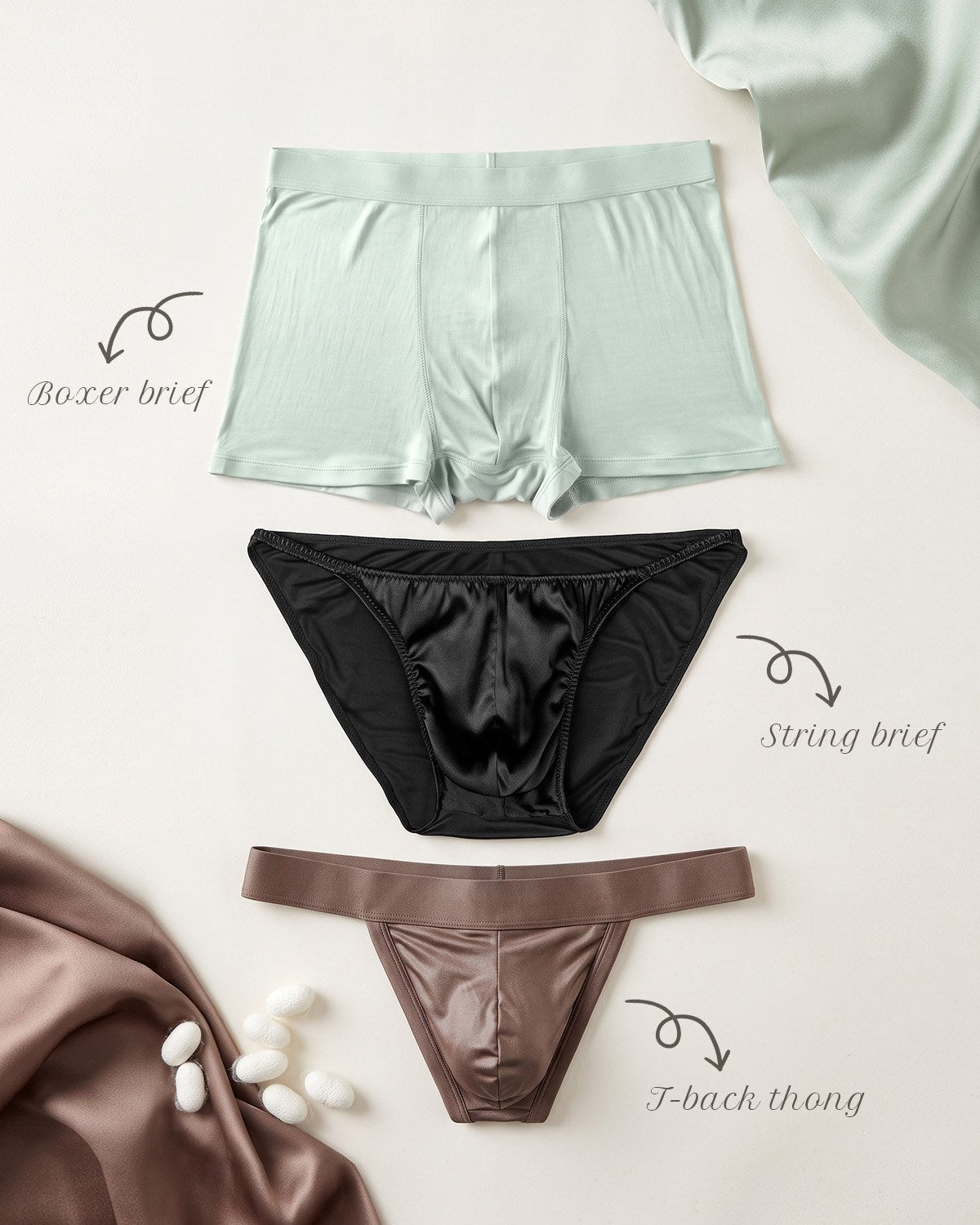 Men's silk boxer briefs, string briefs and T-back thong styles | FEELITS