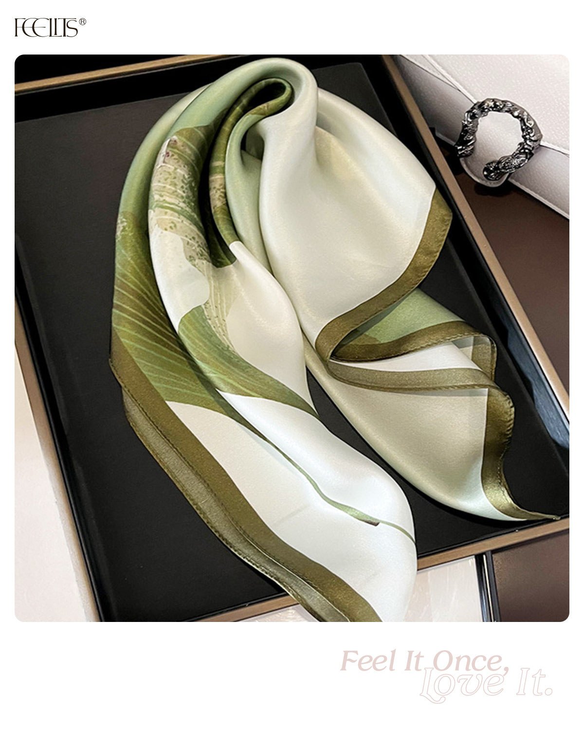 100% Mulberry Silk Head Scarf for Women - 21" Square Hair Scarf, Natural Silk Neckerchief — Misty Ginkgo Garden - FEELITS