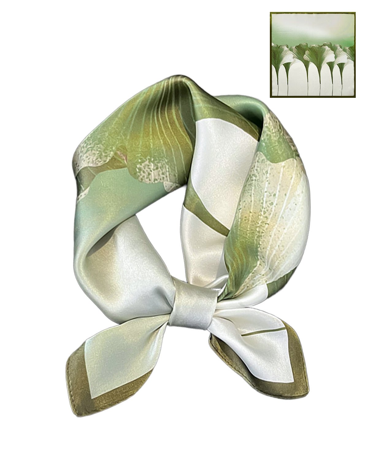 100% Mulberry Silk Head Scarf for Women - 21" Square Hair Scarf, Natural Silk Neckerchief — Misty Ginkgo Garden - FEELITS