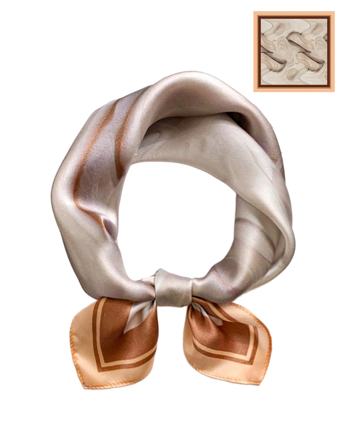 100% Mulberry Silk Head Scarf for Women - 21" Square Hair Scarf, Natural Silk Neckerchief — Mocha Marble Dream - FEELITS