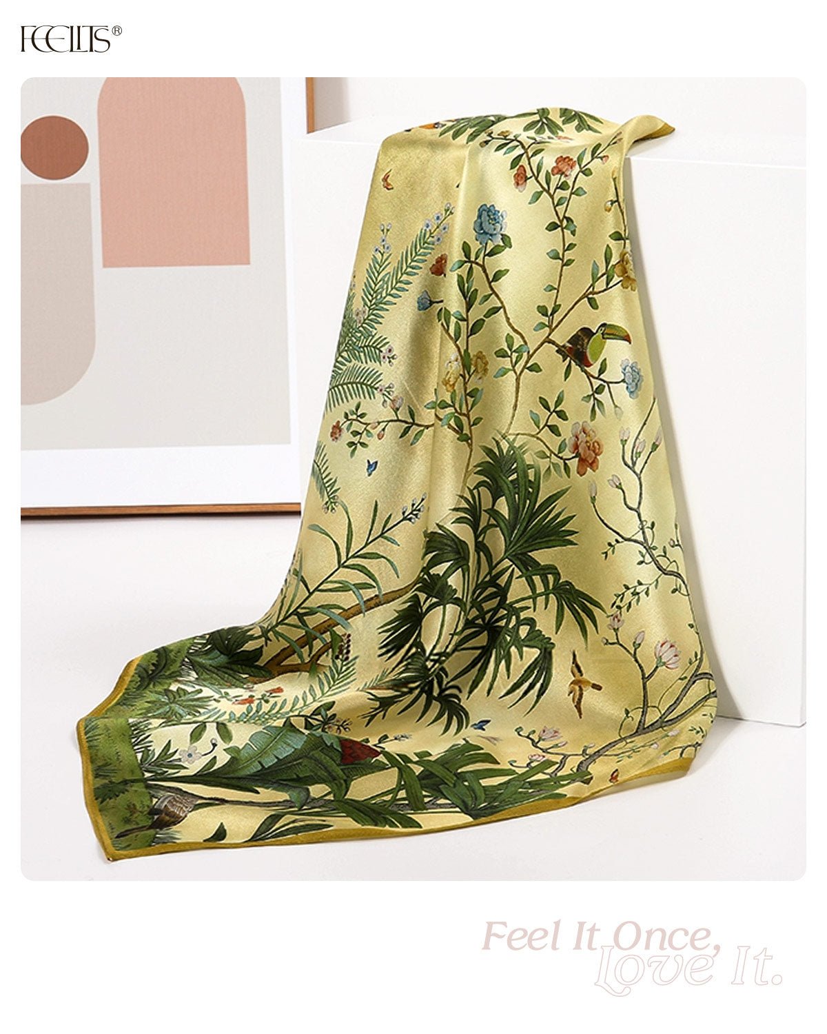 100% Mulberry Silk Head Scarf for Women - 21" Square Hair Scarf, Natural Silk Neckerchief — Tropical Eden - FEELITS