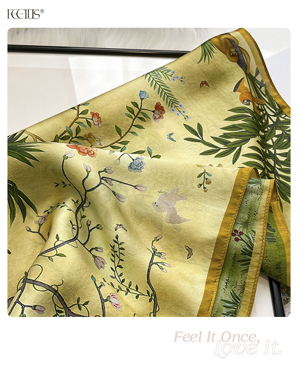 100% Mulberry Silk Head Scarf for Women - 21" Square Hair Scarf, Natural Silk Neckerchief — Tropical Eden - FEELITS