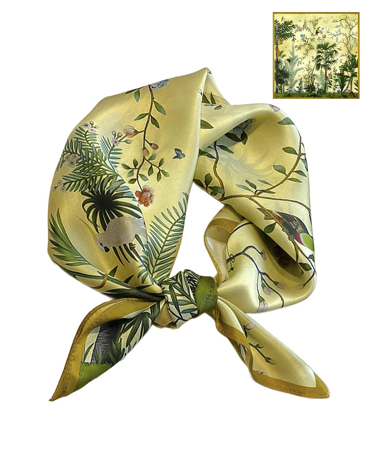 100% Mulberry Silk Head Scarf for Women - 21" Square Hair Scarf, Natural Silk Neckerchief — Tropical Eden - FEELITS