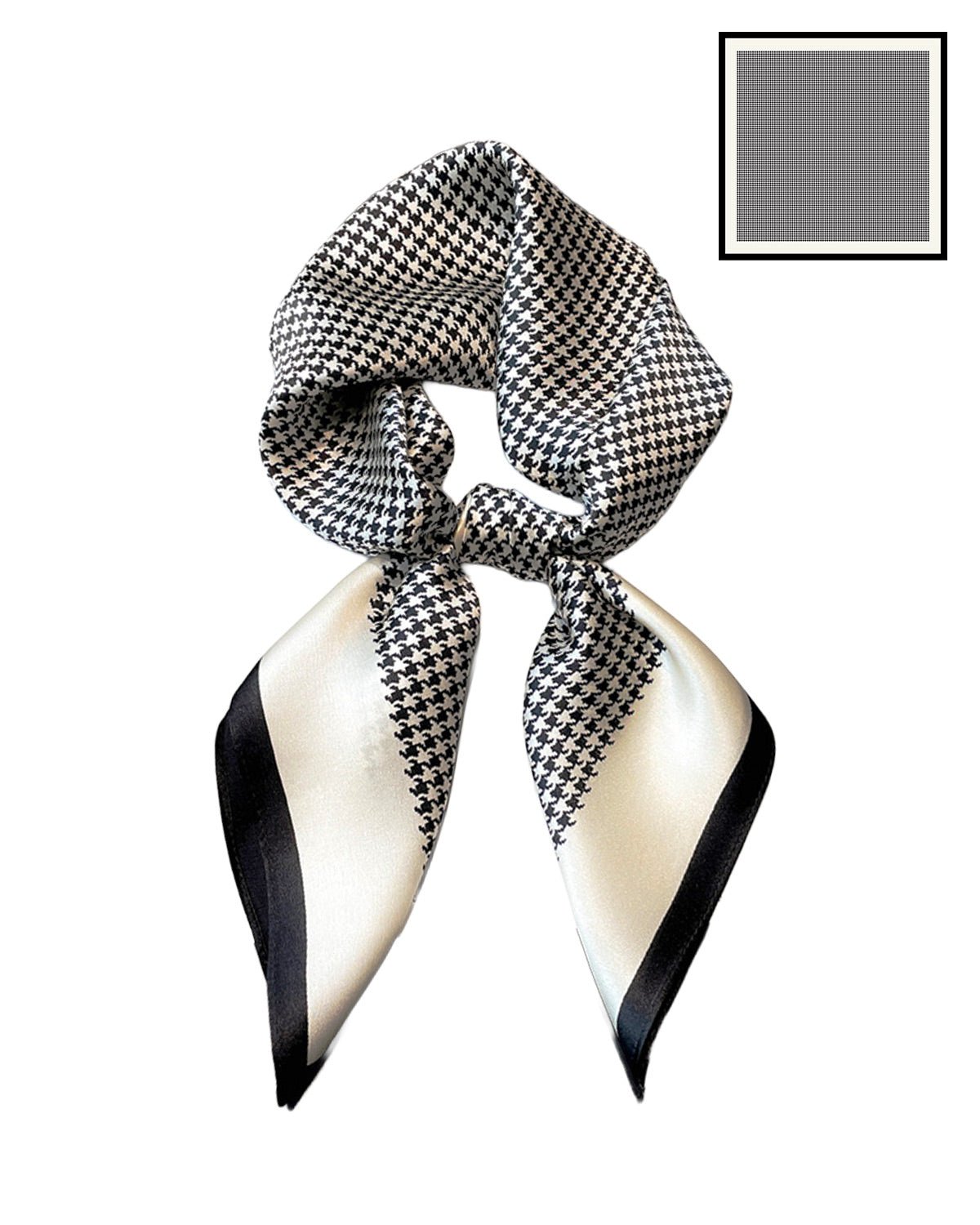 100% Mulberry Silk Head Scarf for Women - 27.5" Square Hair Scarf, Natural Silk Neckerchief — Classic Houndstooth Elegance - FEELITS