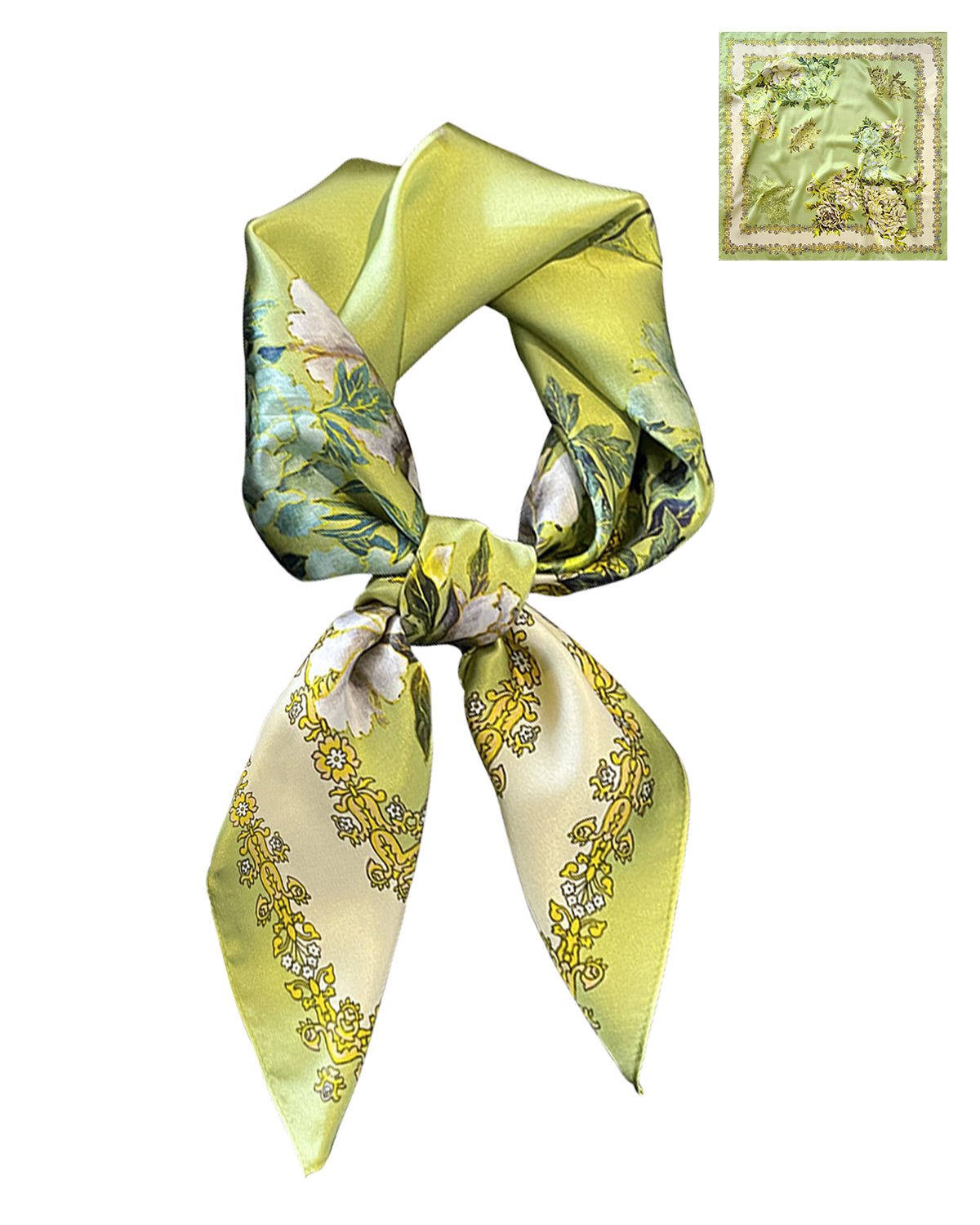 100% Mulberry Silk Head Scarf for Women - 27.5" Square Hair Scarf, Natural Silk Neckerchief — Lemon Garden Bloom - FEELITS