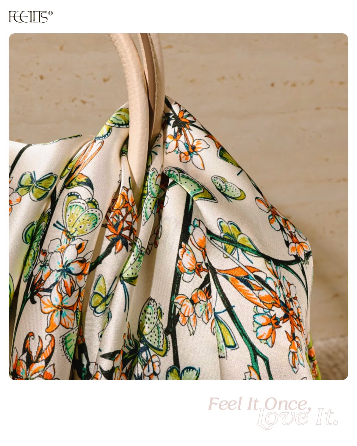 100% Mulberry Silk Head Scarf for Women - 27.5" Square Hair Scarf, Natural Silk Neckerchief — Spring Blossom Path - FEELITS