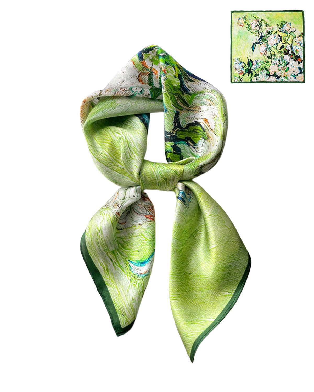 100% Mulberry Silk Head Scarf for Women - 27.5" Square Hair Scarf, Natural Silk Neckerchief — Van Gogh Garden - FEELITS