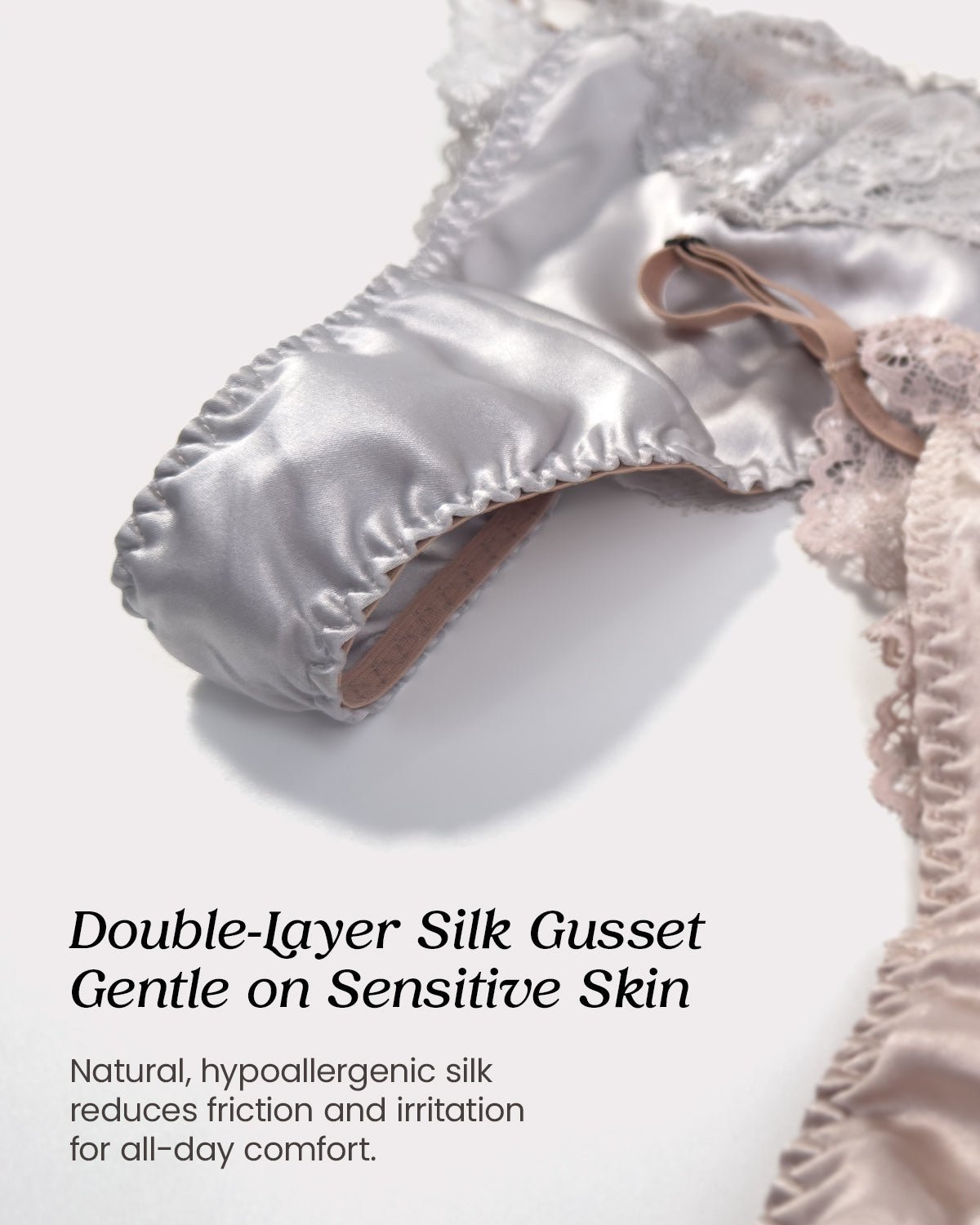 100% Mulberry Silk Thongs for Women, Sexy Shiny Silk Satin G - String Panties with Adjustable Ties, Cheeky T - back - FEELITS