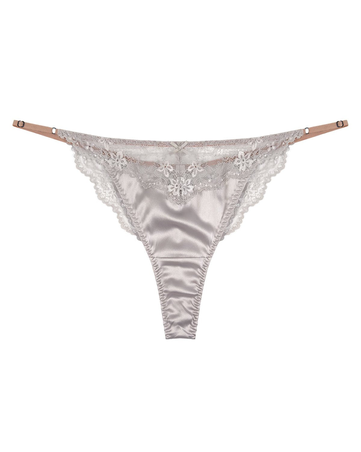 100% Mulberry Silk Thongs for Women, Sexy Shiny Silk Satin G - String Panties with Adjustable Ties, Cheeky T - back - FEELITS