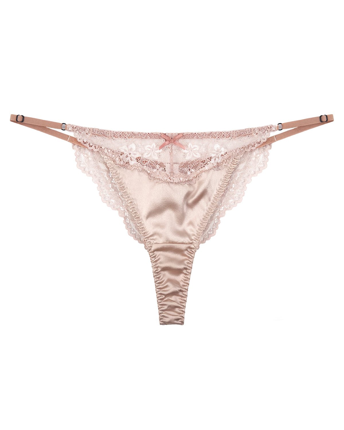 100% Mulberry Silk Thongs for Women, Sexy Shiny Silk Satin G - String Panties with Adjustable Ties, Cheeky T - back - FEELITS