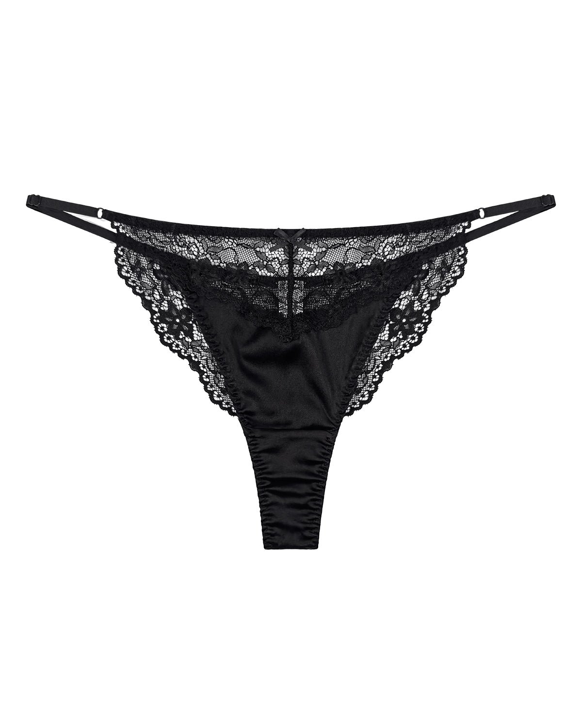 100% Mulberry Silk Thongs for Women, Sexy Shiny Silk Satin G - String Panties with Adjustable Ties, Cheeky T - back - FEELITS