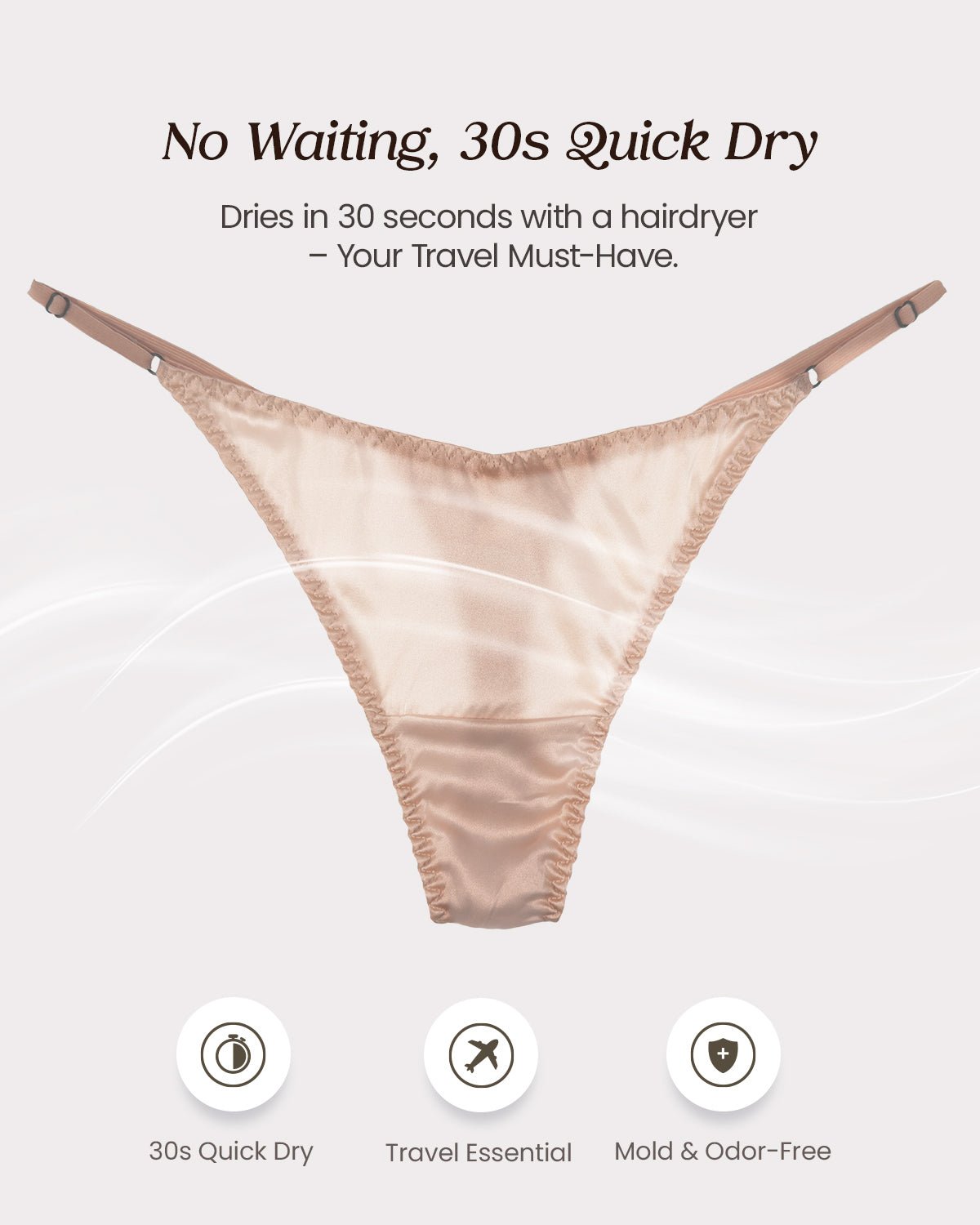 100% Mulberry Silk Thongs for Women, V - Front & Adjustable Ties, Sexy Silk Satin G - String Panties, Cheeky T - back - FEELITS