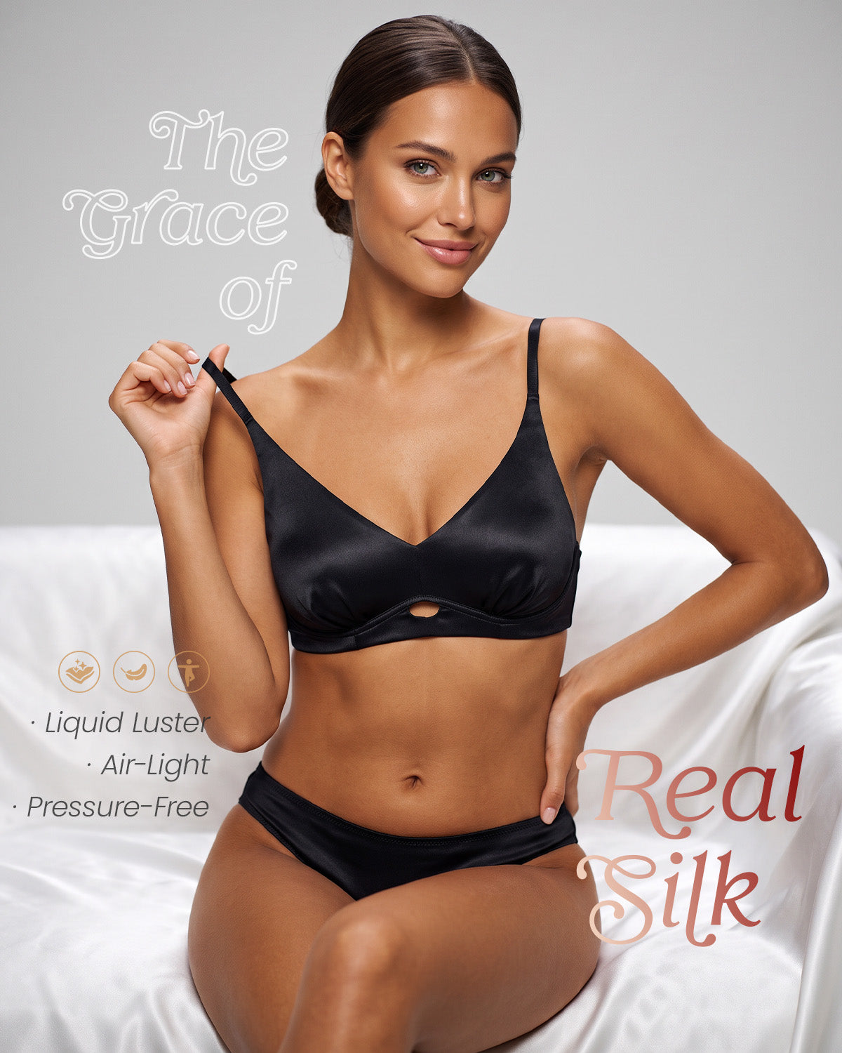 FEELITS BRA13 22 Momme Mulberry Silk Lace Push-Up Bralette - Wire-Free Natural Lift