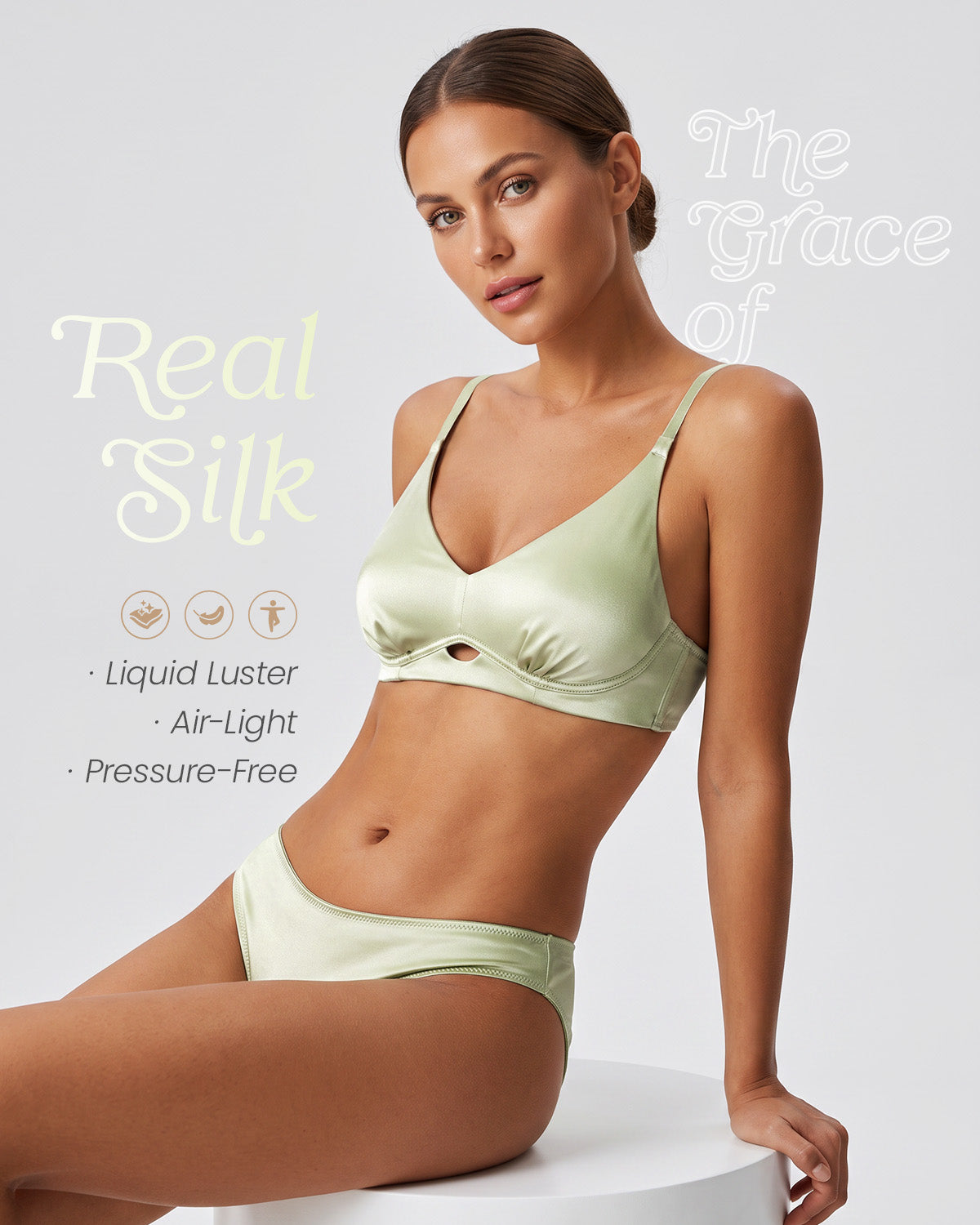 FEELITS BRA13 22 Momme Mulberry Silk Lace Push-Up Bralette - Wire-Free Natural Lift