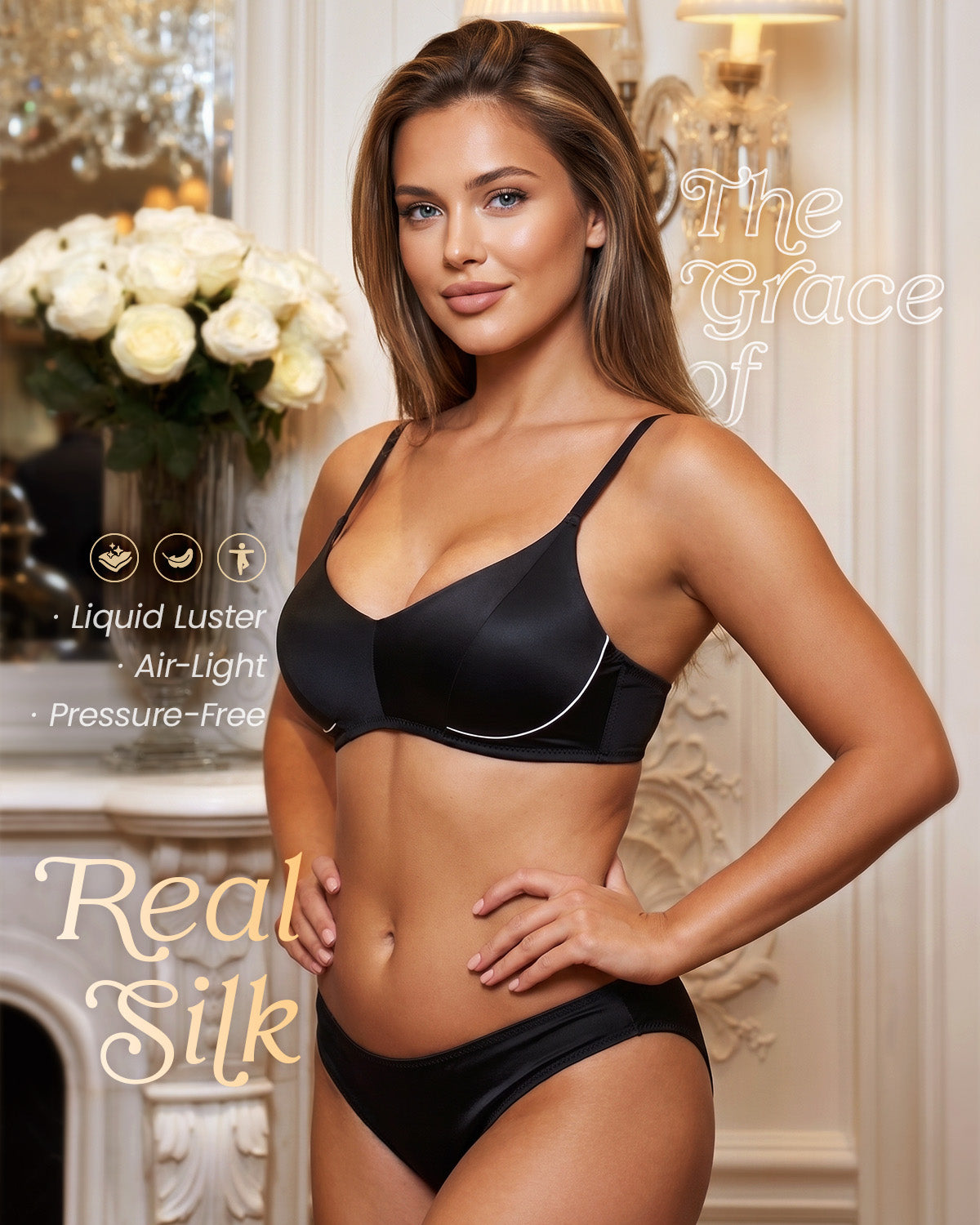 FEELITS BRA14 22 Momme Mulberry Silk Lace Bralette - Wire-Free Side Support