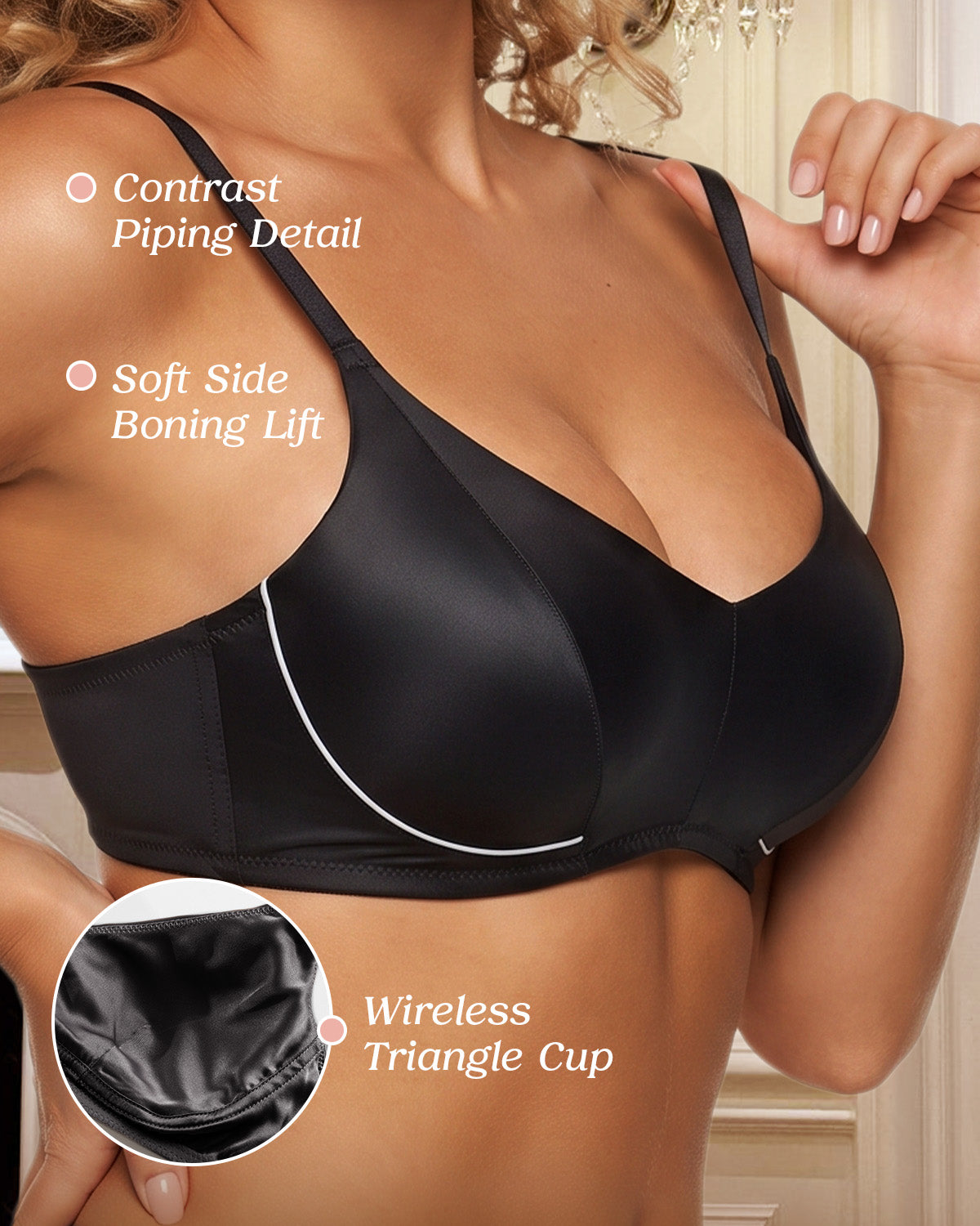 FEELITS BRA14 22 Momme Mulberry Silk Lace Bralette - Wire-Free Side Support