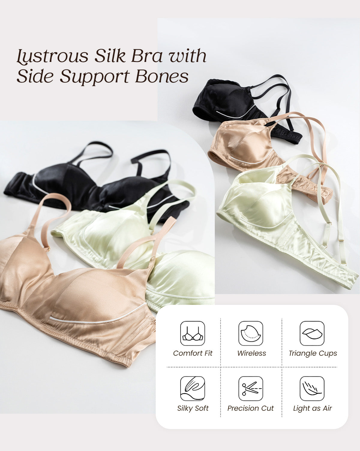 FEELITS BRA14 22 Momme Mulberry Silk Lace Bralette - Wire-Free Side Support