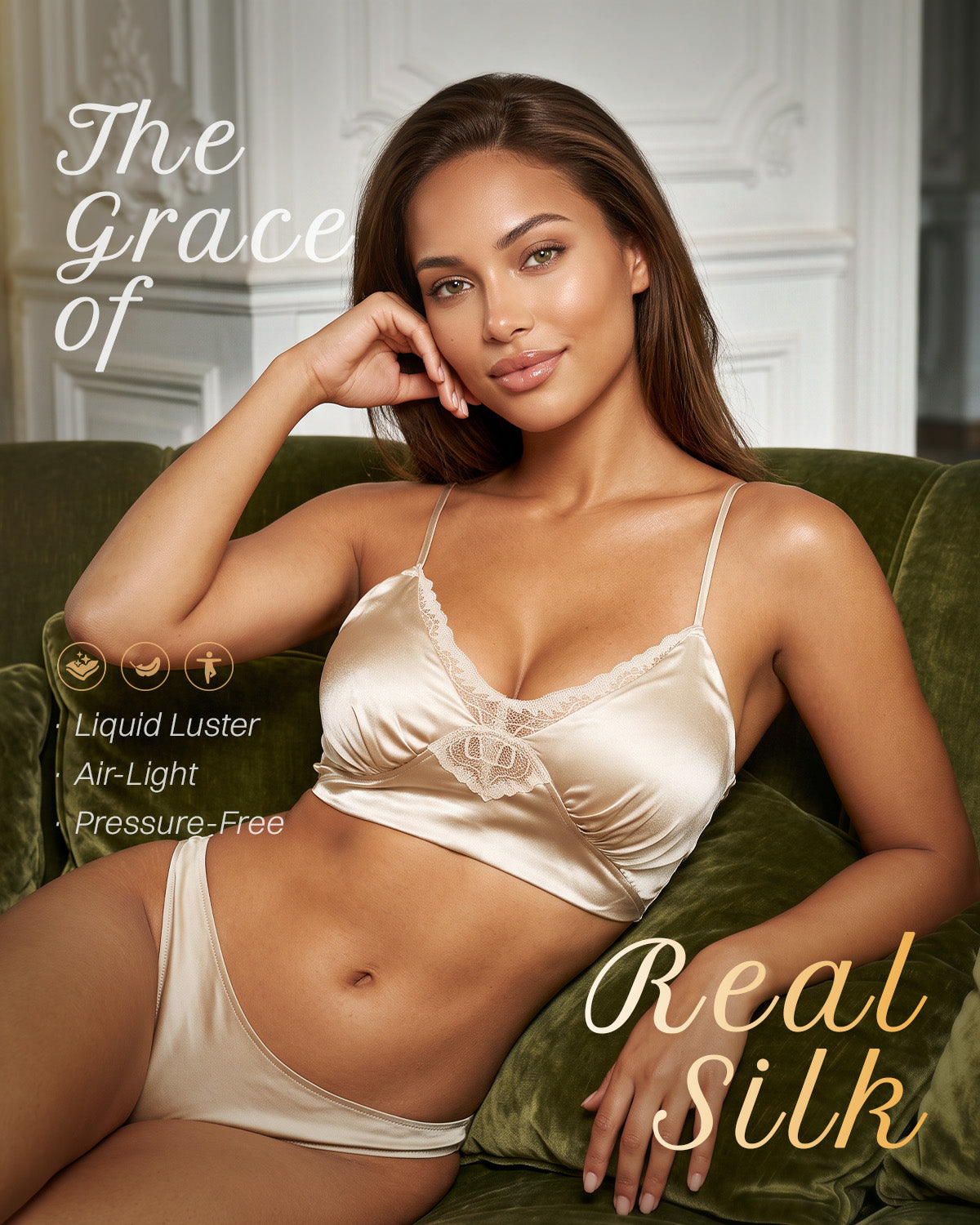 FEELITS BRA17 22 Momme Mulberry Silk Lace Bralette – Wire-Free Padded Bra with Crisscross Back