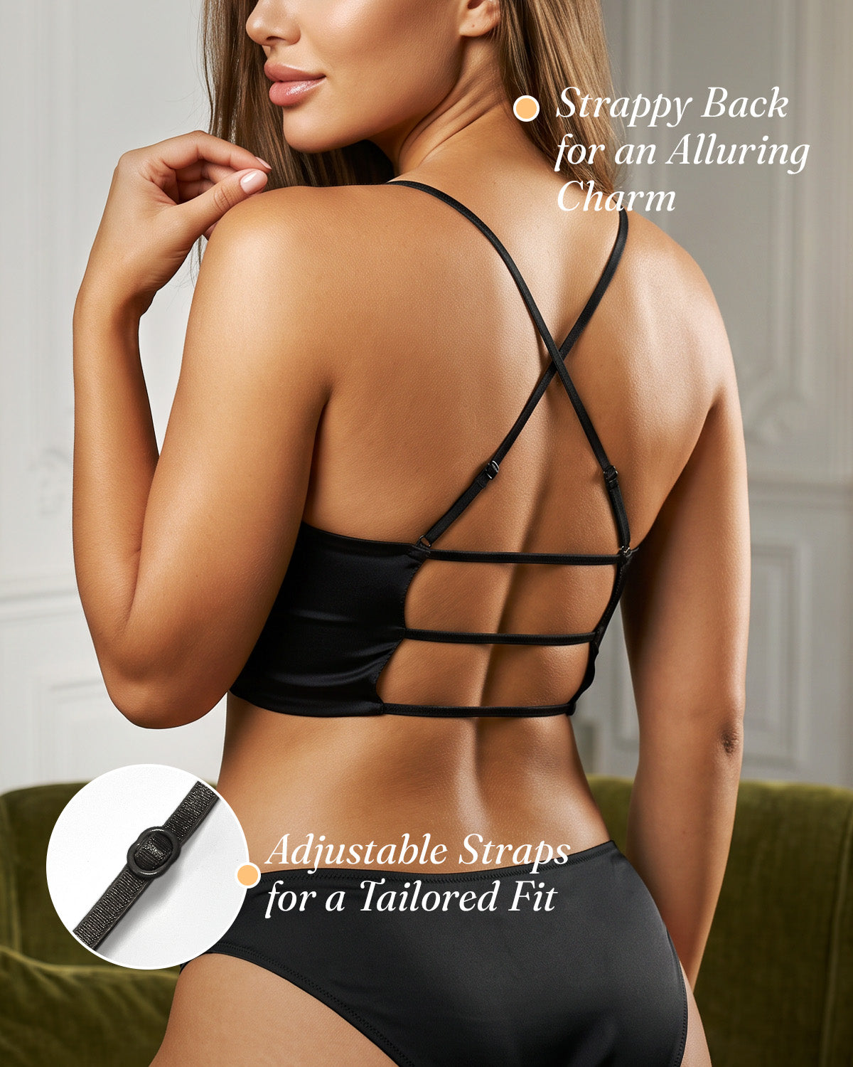 FEELITS BRA17 22 Momme Mulberry Silk Lace Bralette – Wire-Free Padded Bra with Crisscross Back