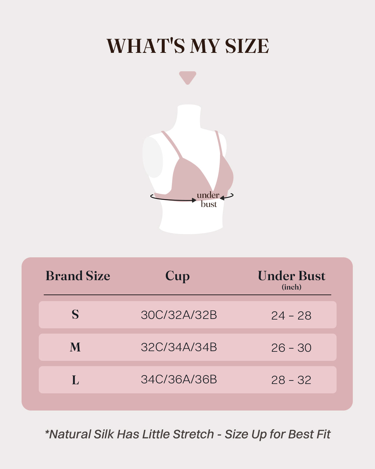 BRA18 silk bralette size chart with cup and underbust measurements | FEELITS
