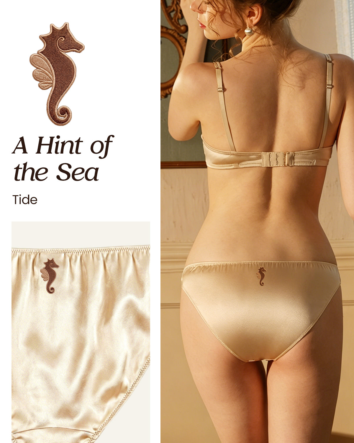 FEELITS KN13 Embroidered Silk High-Cut Bikini Panties – 100% 6A Mulberry Silk, Ocean-Inspired Motifs