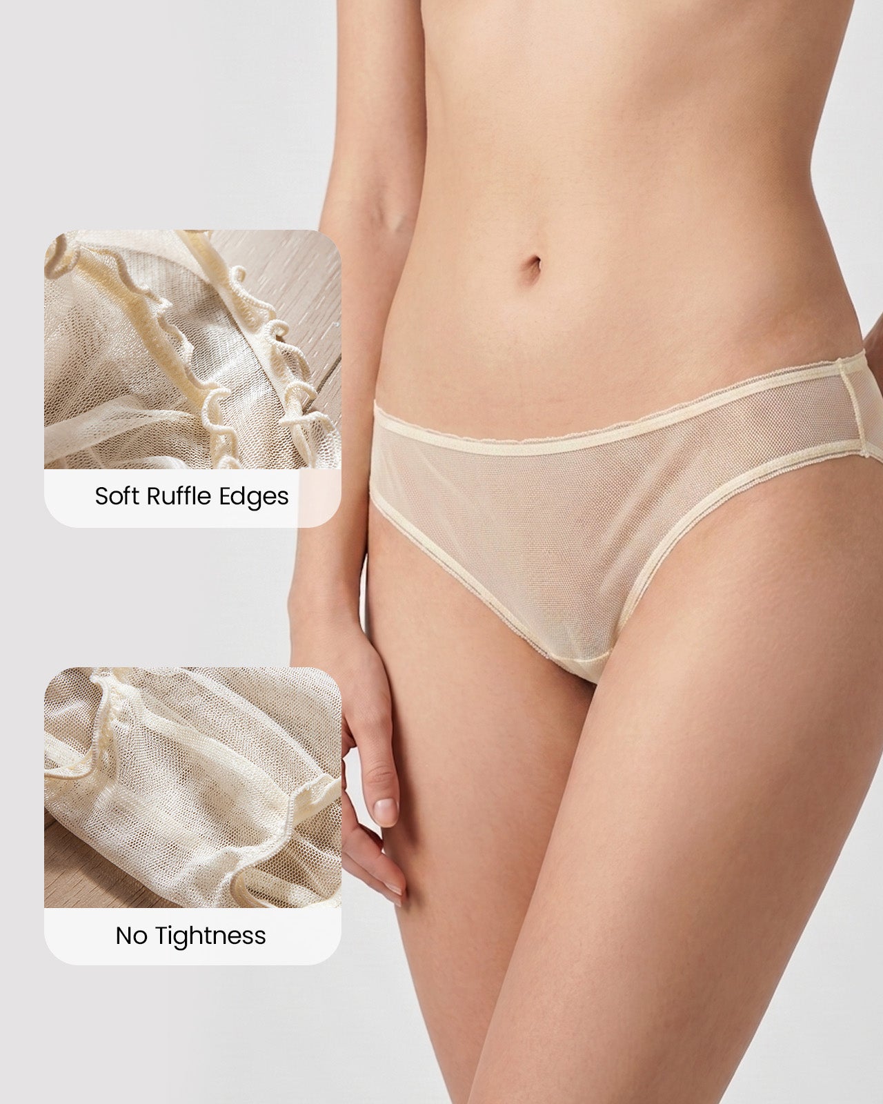 FEELITS KN30 Sheer Ruffle-Edge Silk Bikini Panties - 100% Mulberry Silk, Breathable & Ultra-Soft