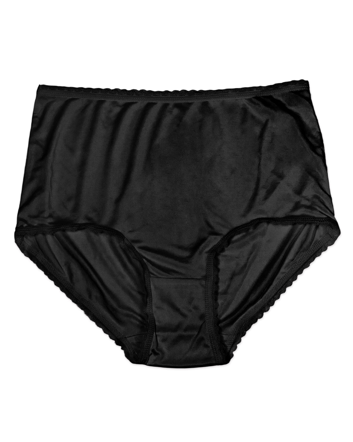 FEELITS KN36 High-Rise Silk Brief Panties - 100% Mulberry Silk, Scalloped Lace Trim