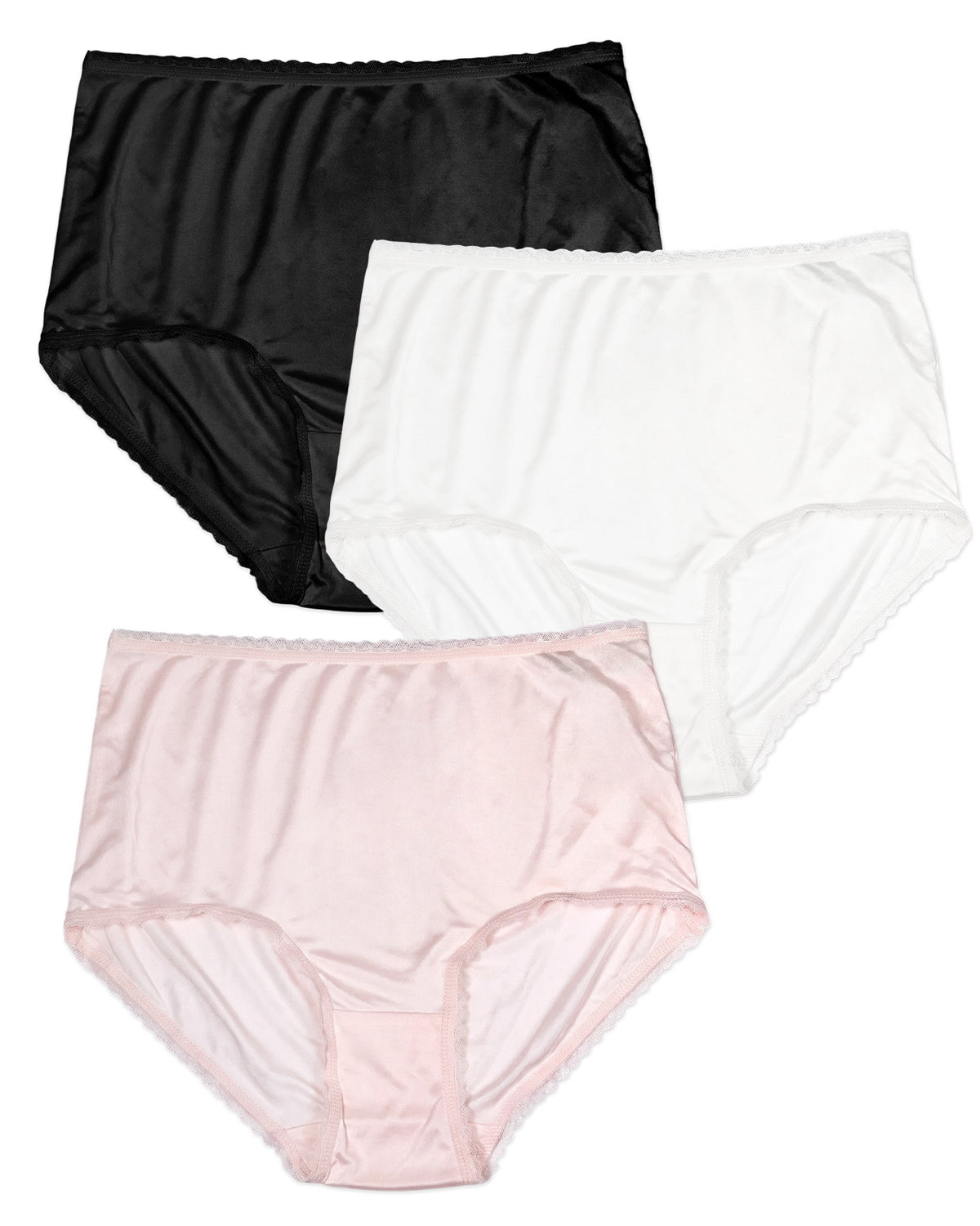 FEELITS KN36 High-Rise Silk Brief Panties - 100% Mulberry Silk, Scalloped Lace Trim