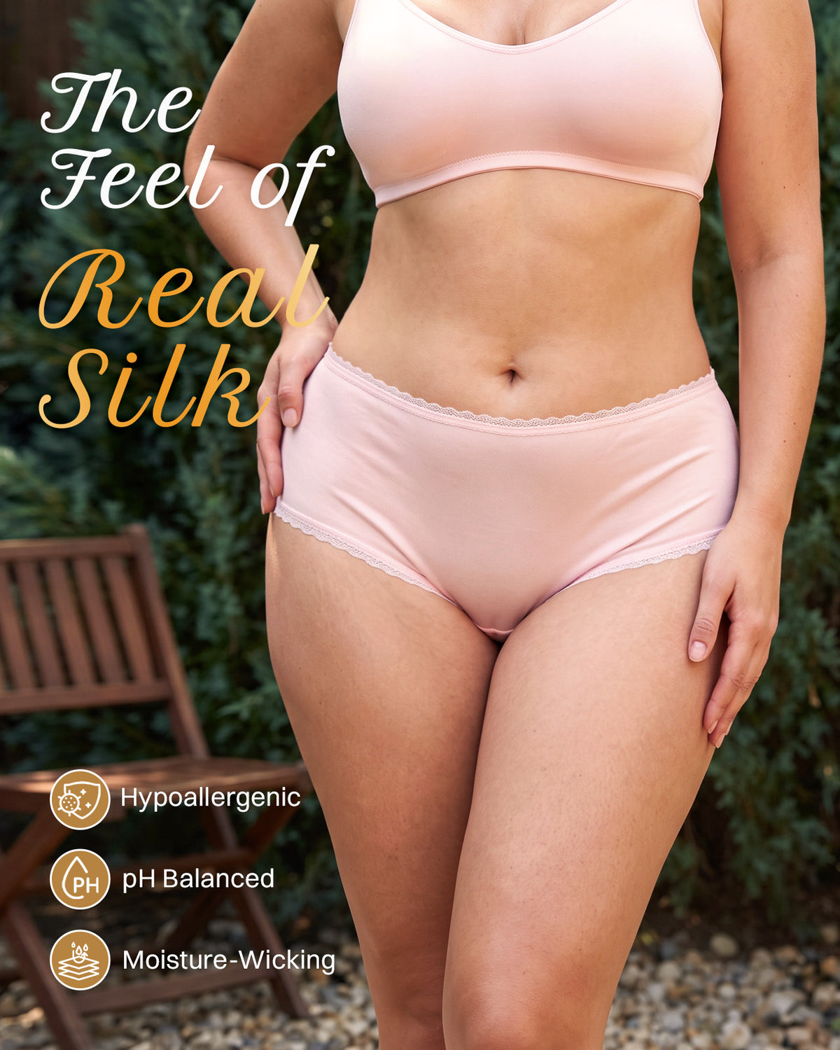 FEELITS KN36 High-Rise Silk Brief Panties - 100% Mulberry Silk, Scalloped Lace Trim