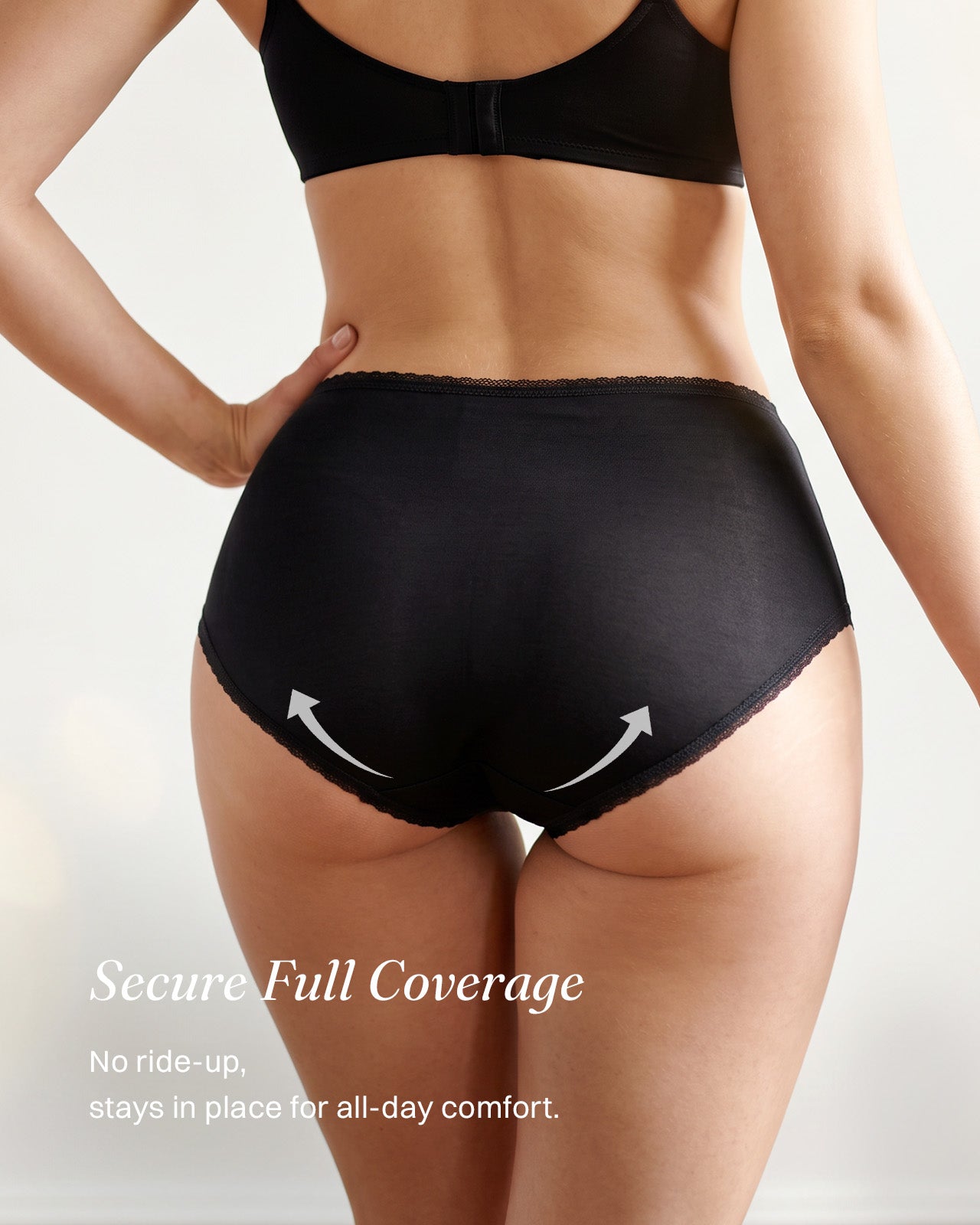 FEELITS KN36 High-Rise Silk Brief Panties - 100% Mulberry Silk, Scalloped Lace Trim