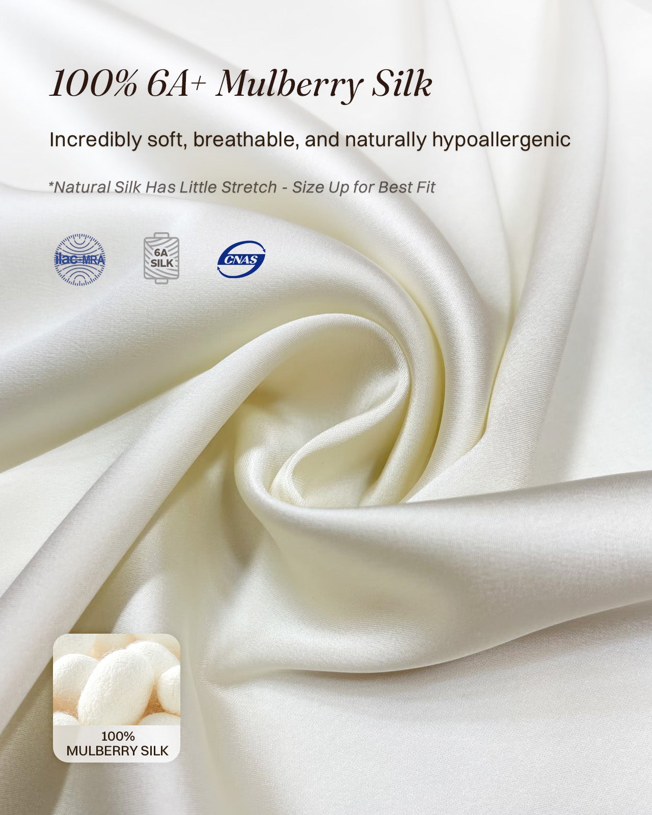 KNM02 ivory 6A mulberry silk fabric close-up | FEELITS