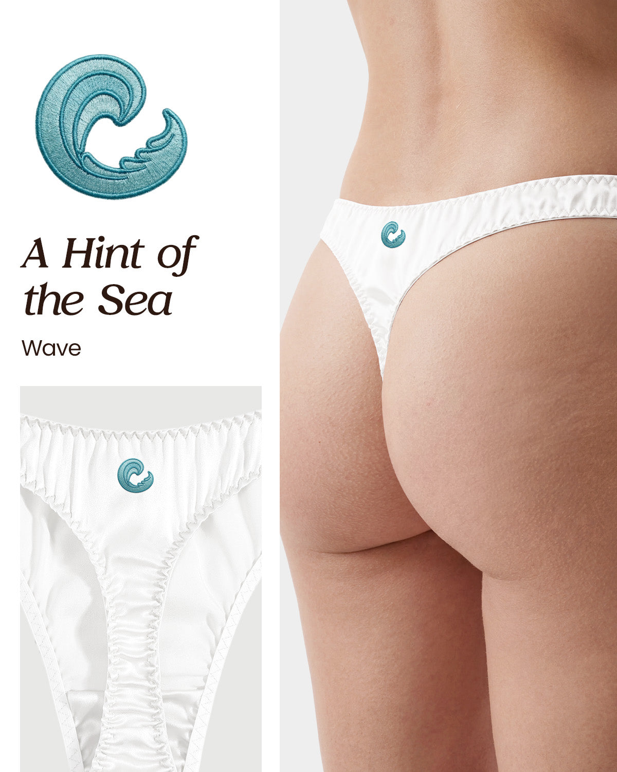 FEELITS SPA34 Embroidered Silk Low-Rise T-Back Thong Panties – 100% Mulberry Silk, Ocean-Inspired Motifs