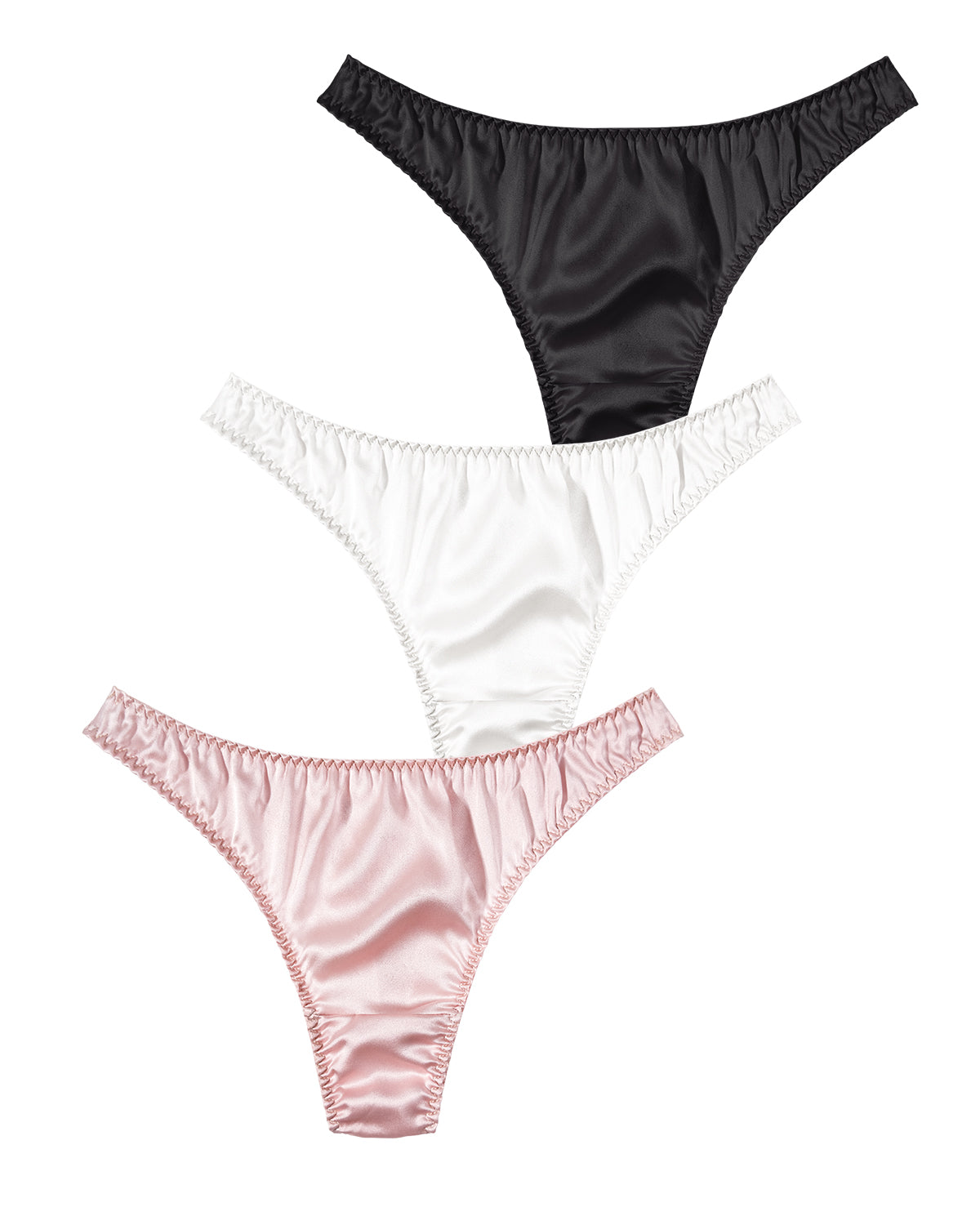 FEELITS SPA34 Silk Low-Rise Basic T-Back Thong Panties – 100% Mulberry Silk, Seamless & Breathable - 3-Pack