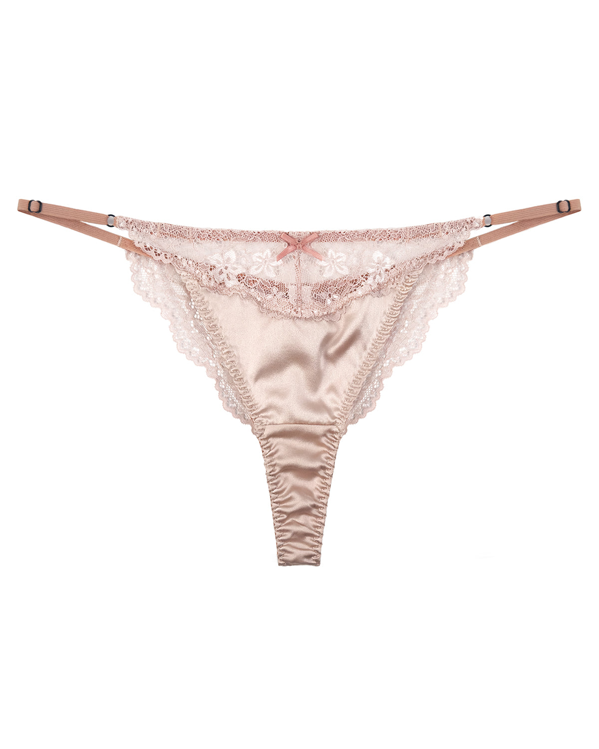 100% Mulberry Silk Thongs for Women, Sexy Shiny Silk Satin G-String Panties with Adjustable Ties, Cheeky T-back