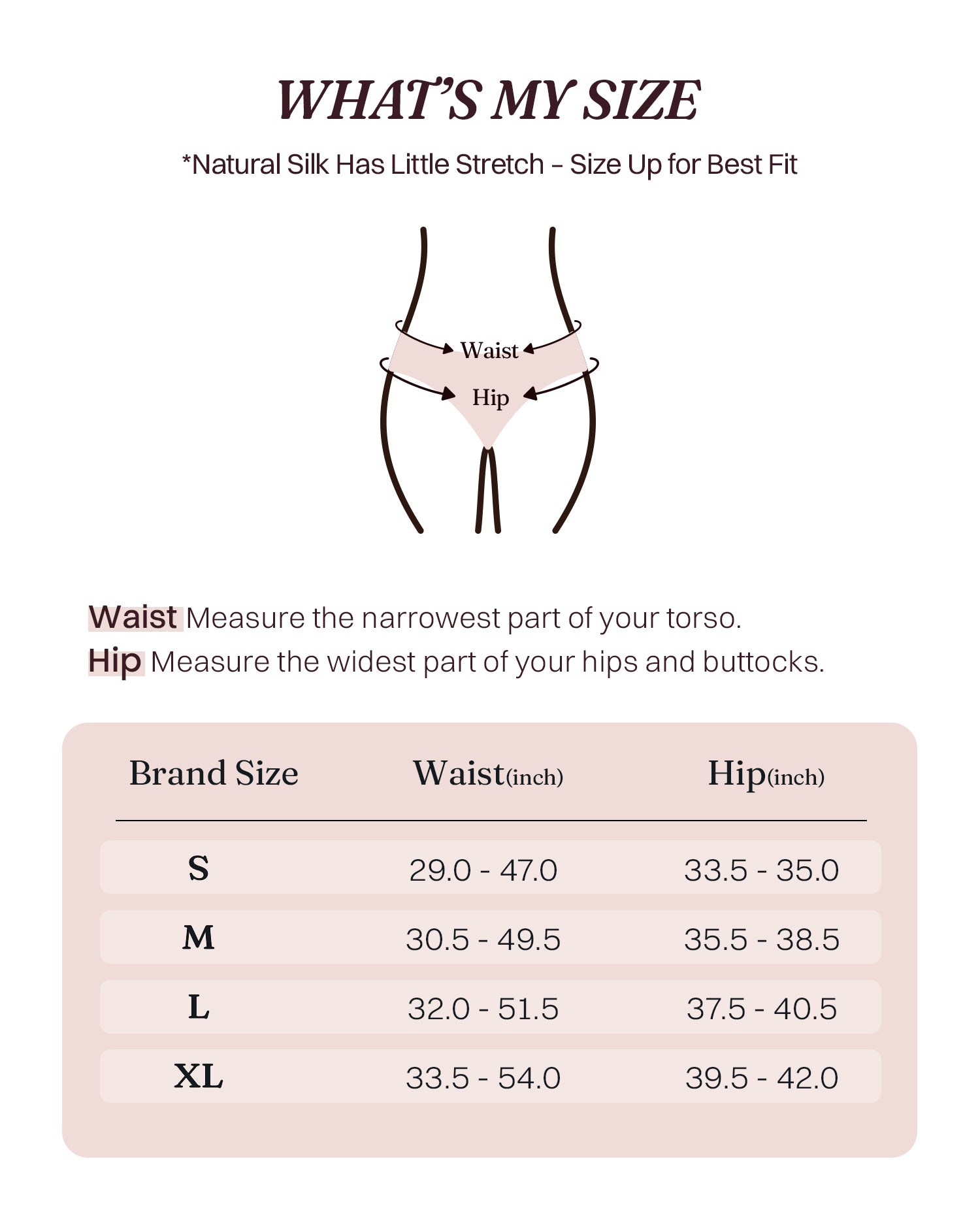 TH07 low-rise silk G-string thong size guide with waist and hip measurements | FEELITS