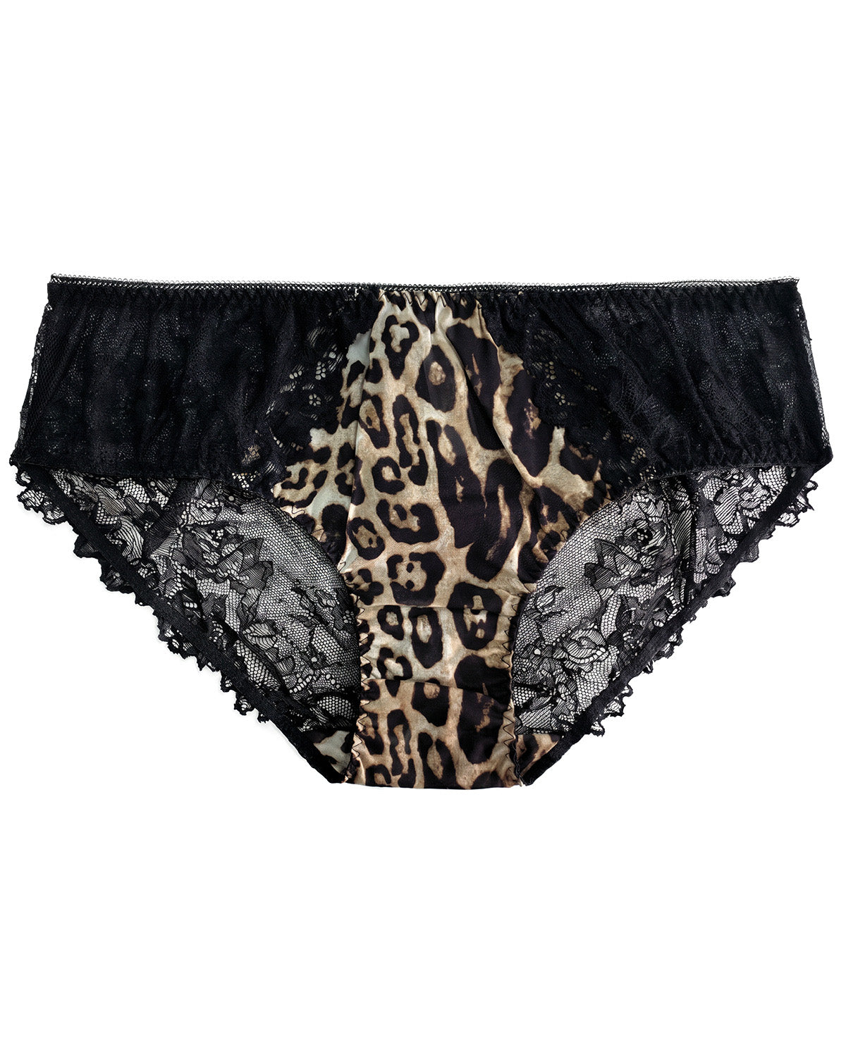 FEELITS YF02 Leopard Silk Lace Bikini Panties - Mulberry Silk Front, Sheer Lace Back