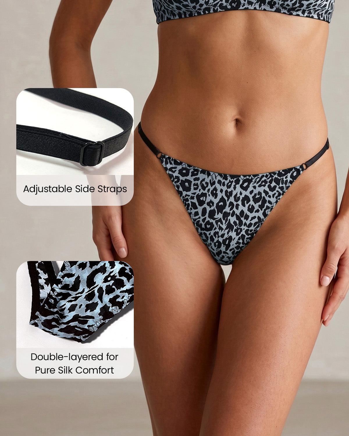 FEELITS YF03 Leopard Print Silk G-String Panties - 100% Mulberry Silk, T-Back Fit