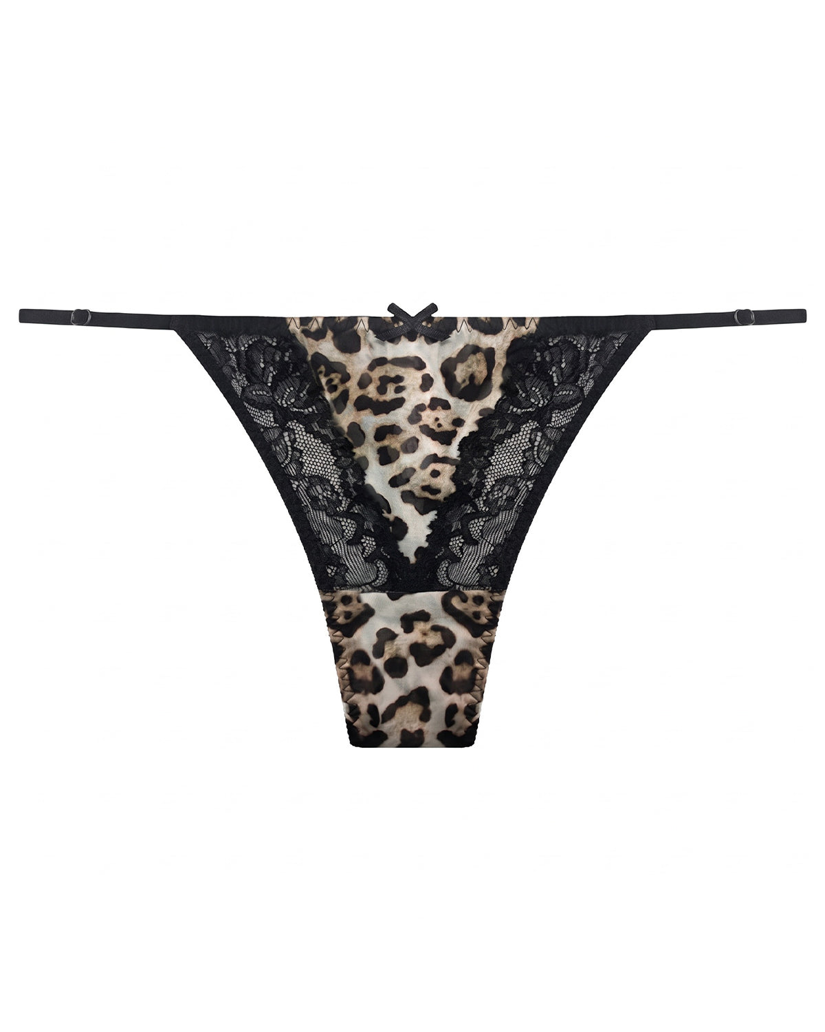 FEELITS YF04 Leopard Lace Silk T-Back Panties - 100% Mulberry Silk, Adjustable Straps