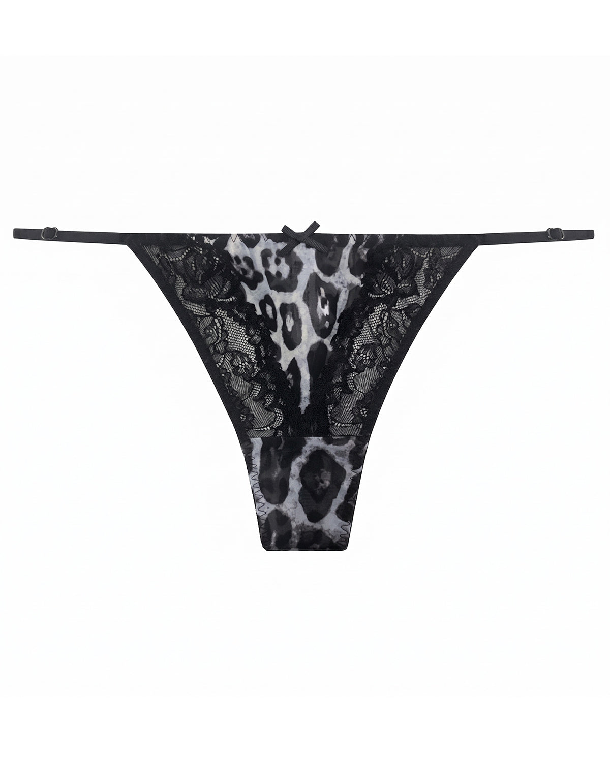 FEELITS YF04 Leopard Lace Silk T-Back Panties - 100% Mulberry Silk, Adjustable Straps