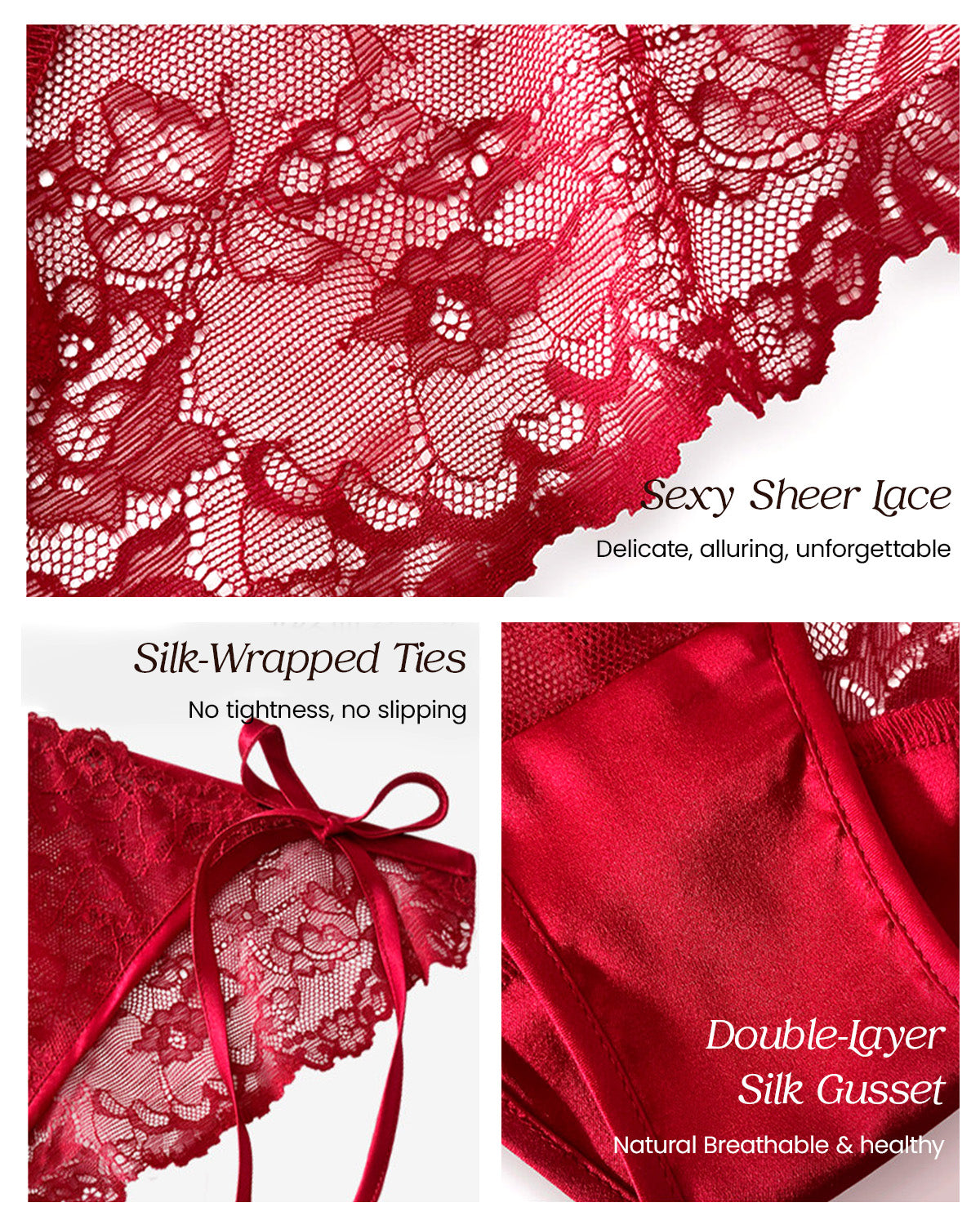 FEELITS YF05 Silk Tie-Side Panties - Mulberry Silk, Lace & Adjustable Bows