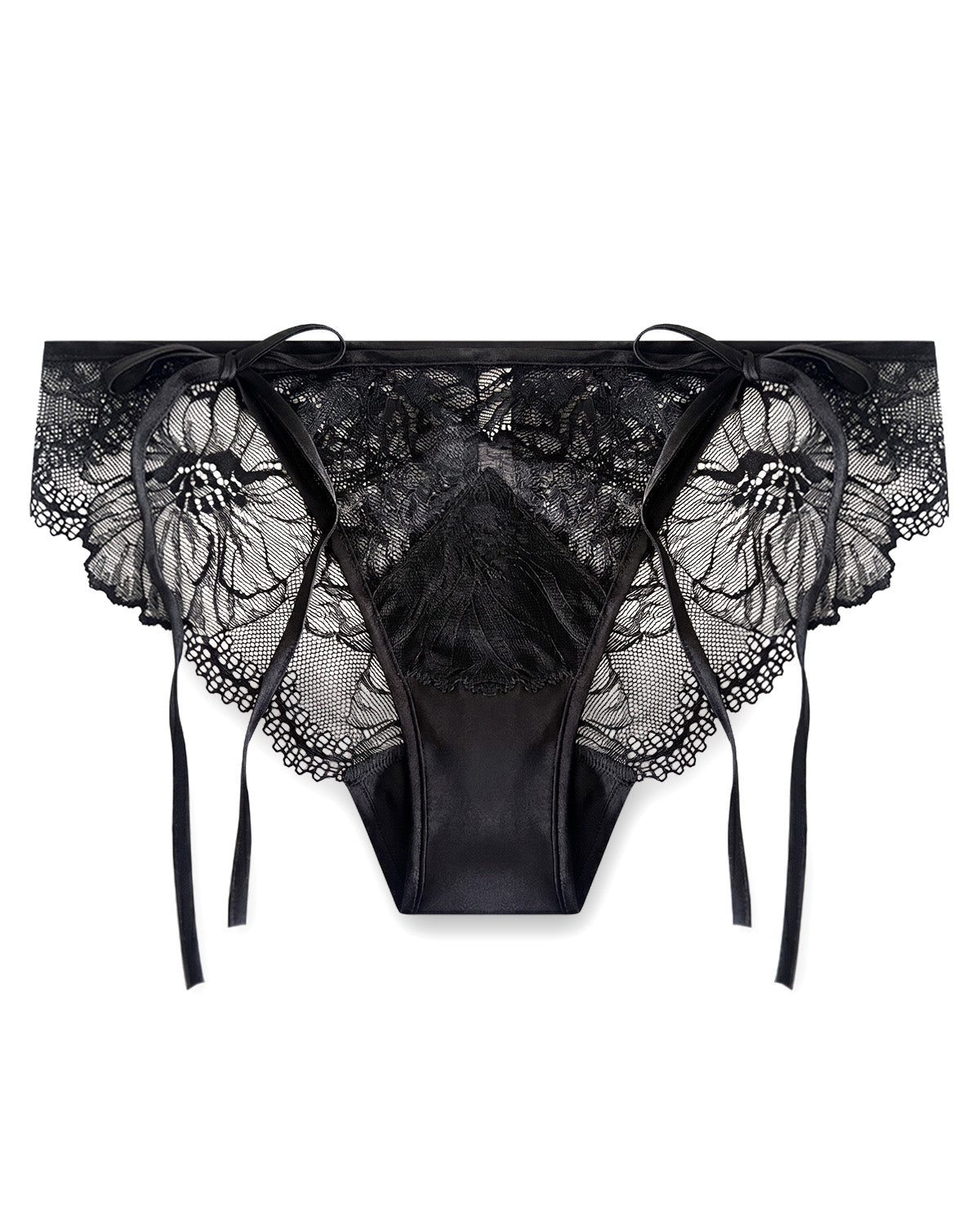 FEELITS YF06 Silk Tie-Side Lace Bikini Panties - Mulberry Silk, Sheer Back & Adjustable Bows