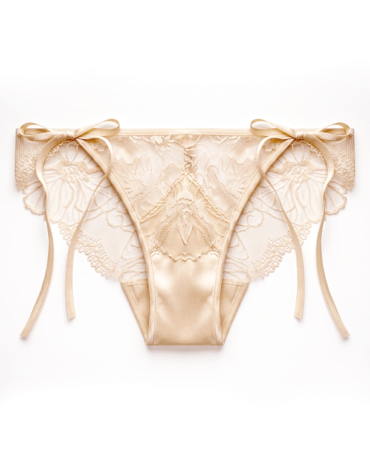 FEELITS YF06 Silk Tie-Side Lace Bikini Panties - Mulberry Silk, Sheer Back & Adjustable Bows