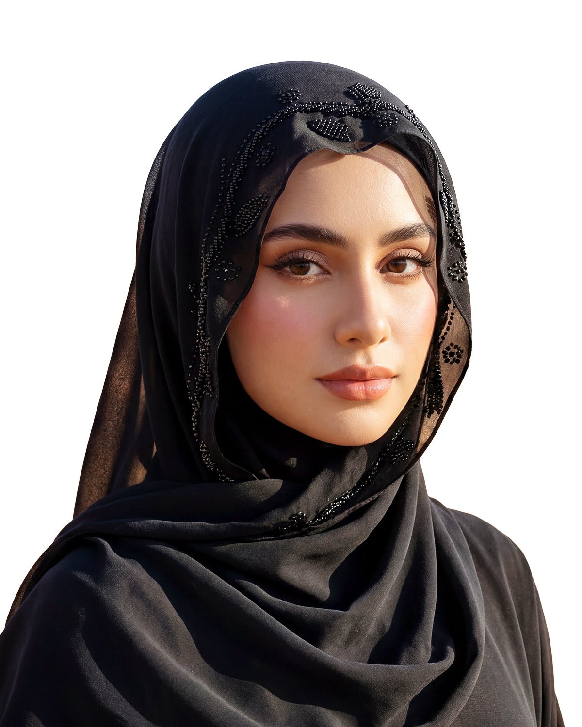 FEELITS TJ03 Black Embellished Hijab – Lightweight Everyday Modest Scarf - FEELITS