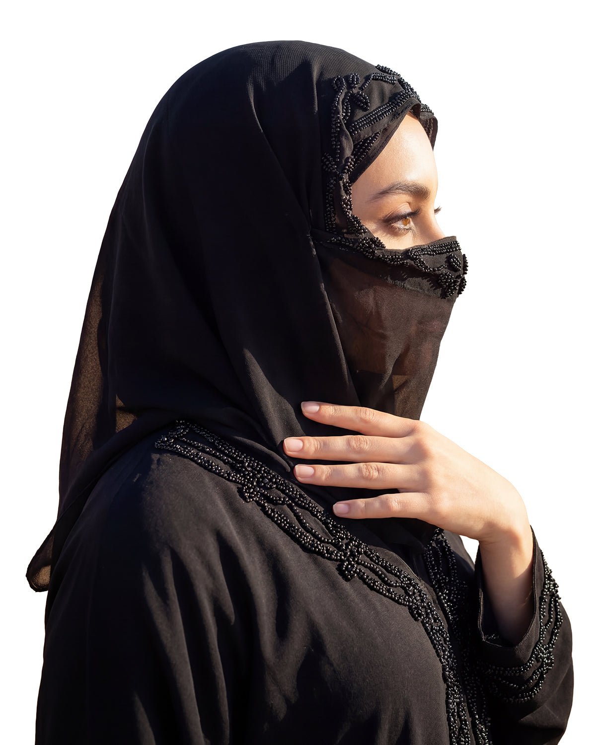 FEELITS TJ06 Veil Style Black Hijab – Lightweight Face Cover Scarf - FEELITS