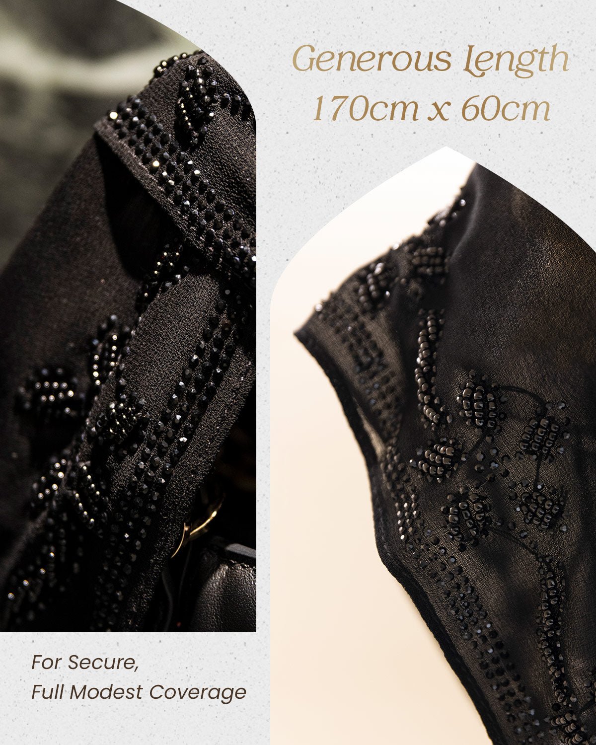FEELITS TJ06 Veil Style Black Hijab – Lightweight Face Cover Scarf - FEELITS