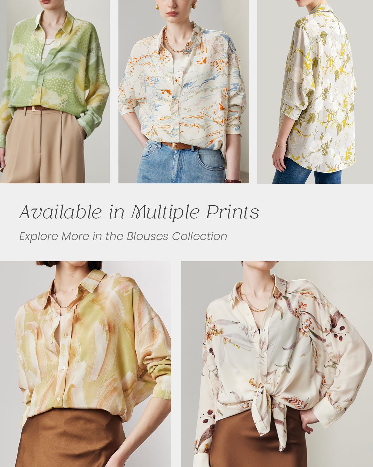 Feelits 100% 19 Momme Mulberry Silk Floral & Leaf Print Long Sleeve Lapel Collar Women's Blouse - FEELITS